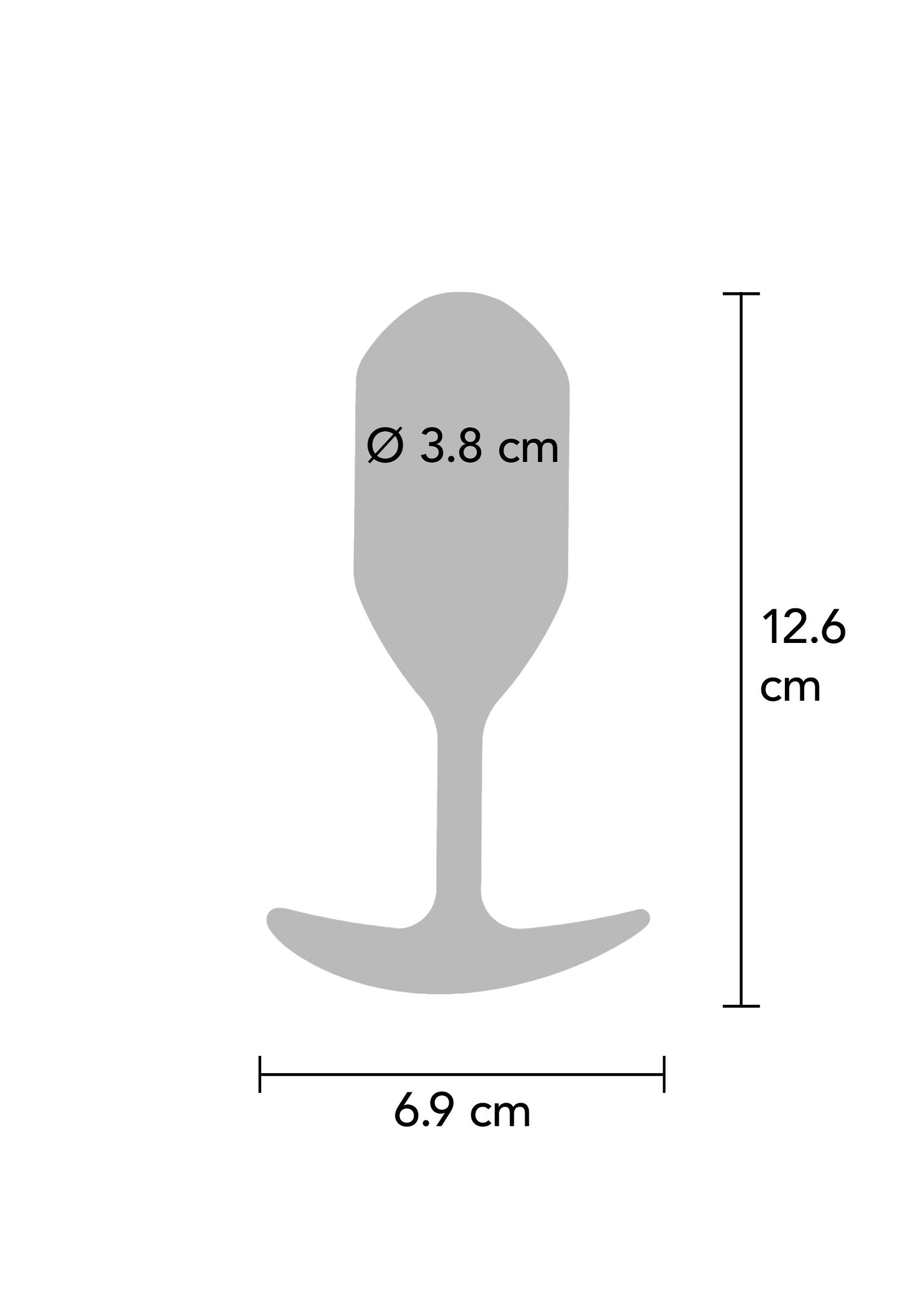 Diagramme des dimensions d'un plug anal : 3,8 cm de diamètre, 12,6 cm de longueur, base de 6,9 cm. Parfait pour trouver la taille idéale.; Diagram van de afmetingen van een anaalplug: 3,8 cm diameter, 12,6 cm lengte, basis van 6,9 cm. Ideaal om de perfecte maat te vinden.; Diagram of an anal plug's dimensions: 3.8 cm diameter, 12.6 cm length, 6.9 cm base. Perfect for finding the ideal size.