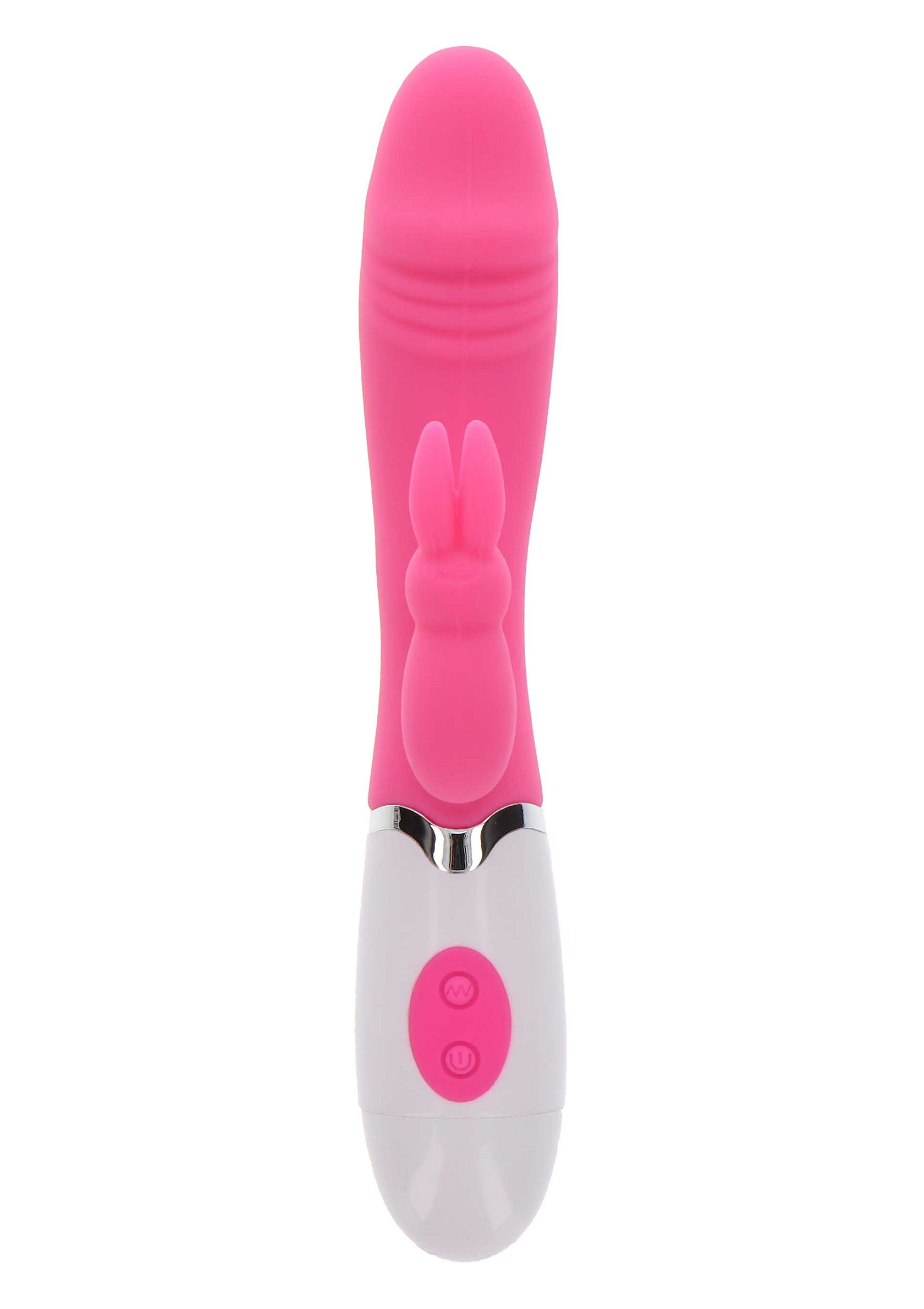 Vibromasseur rose avec motif lapin pour adultes. Jouet intime pour le plaisir personnel et le divertissement des couples.; Roze vibrator met konijn ontwerp voor volwassenen. Intiem speeltje voor persoonlijk plezier en entertainment voor koppels.; Pink vibrator with bunny design for adults. Intimate toy for personal pleasure and couples' entertainment.