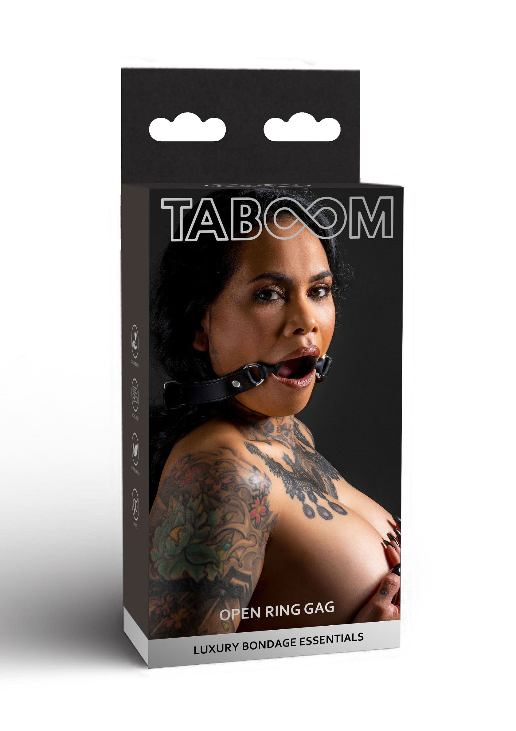 Gag anneau ouvert Taboom. Accessoires de bondage de luxe. Jouets sexuels pour adultes.; Taboom open ring gag. Luxe bondage accessoires. Volwassen seksspeeltjes.; Taboom open ring gag. Luxury bondage essentials. Adult sex toys.
