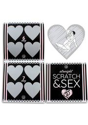 Jeu de cartes à gratter "Straight Scratch & Sex" pour adultes. Pimentez votre vie amoureuse avec des surprises quotidiennes.; Volwassen 'Straight Scratch & Sex' kraslotspel. Spice je liefdesleven op met dagelijkse verrassingen.; Adult 'Straight Scratch & Sex' scratch card game. Spice up your love life with daily surprises.