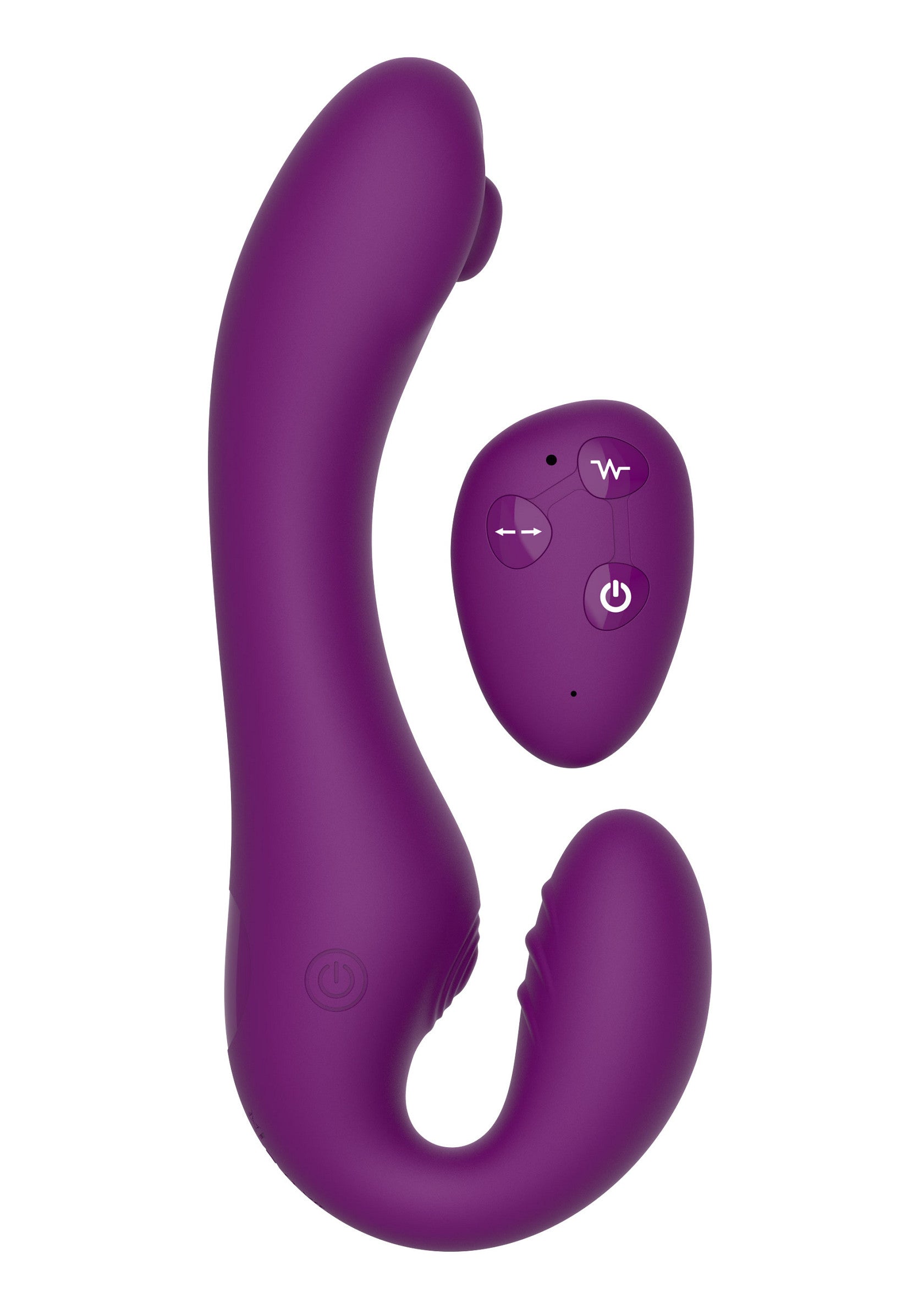 Vibromasseur violet double stimulation avec télécommande sans fil. Plaisir intense garanti!; Paarse dubbele stimulator met draadloze afstandsbediening. Gegarandeerd intens genot!; Purple double stimulator with wireless remote control. Guaranteed intense pleasure!