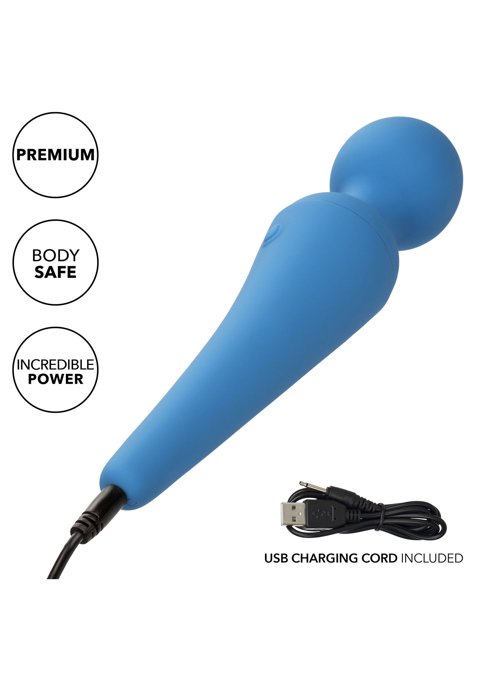 Masseur vibrant bleu rechargeable par USB. Premium, sûr pour le corps et avec une puissance incroyable.; Blauwe, oplaadbare USB-vibrator. Premium, veilig voor het lichaam en met ongelooflijke kracht.; Blue USB rechargeable vibrator massager. Premium, body-safe, and with incredible power.