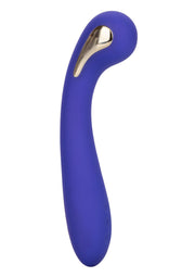 Vibromasseur incurvé violet avec accent doré pour une stimulation intense.; Paarse gebogen vibrator met gouden accent voor intense stimulatie.; Purple curved vibrator with gold accent for intense stimulation.