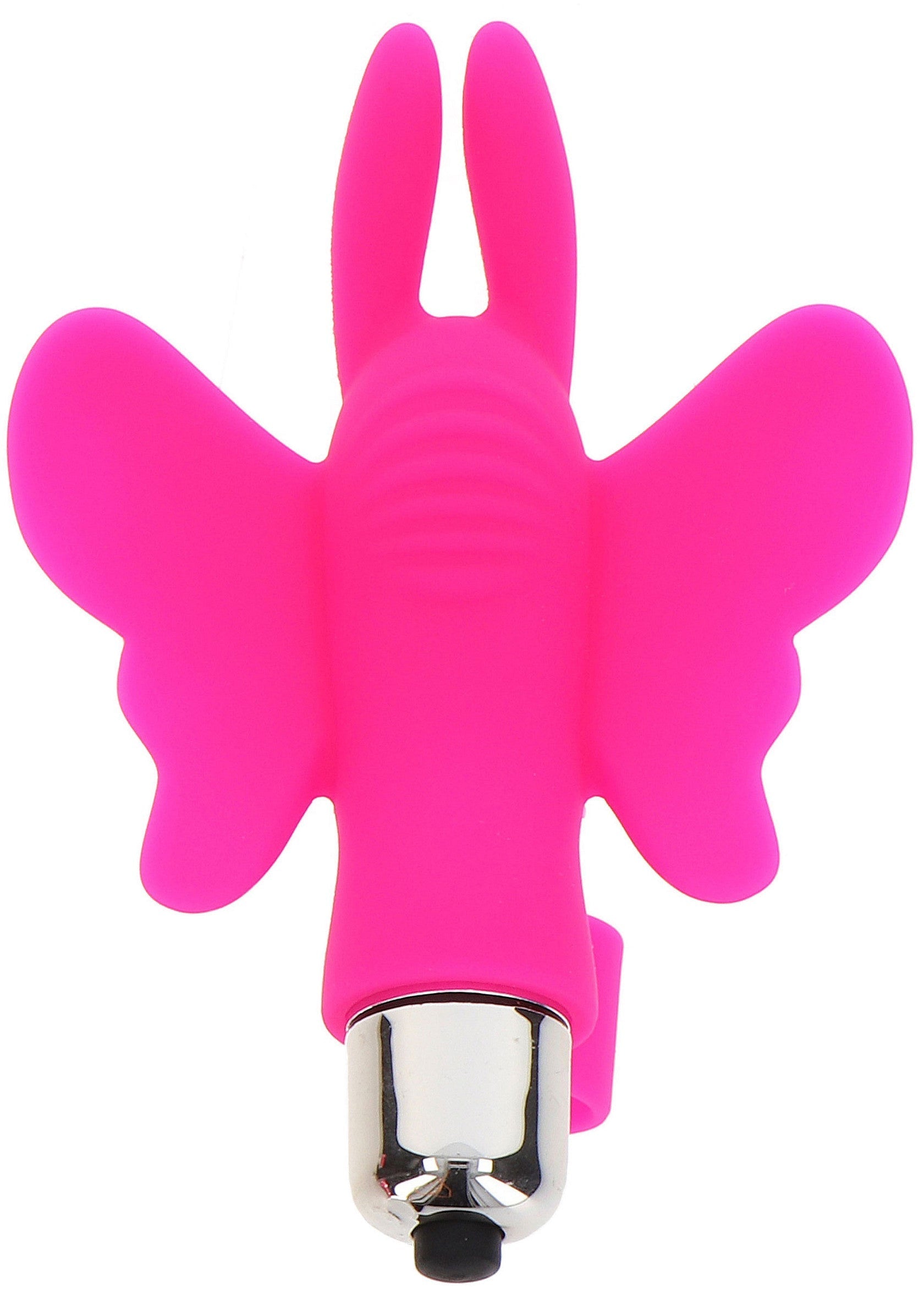 Vibromasseur rose stimulant avec des ailes et des oreilles de lapin pour le plaisir.; Roze stimulerende vibrator met vleugels en konijnenoren voor genot.; Pink stimulating vibrator with wings and bunny ears for pleasure.