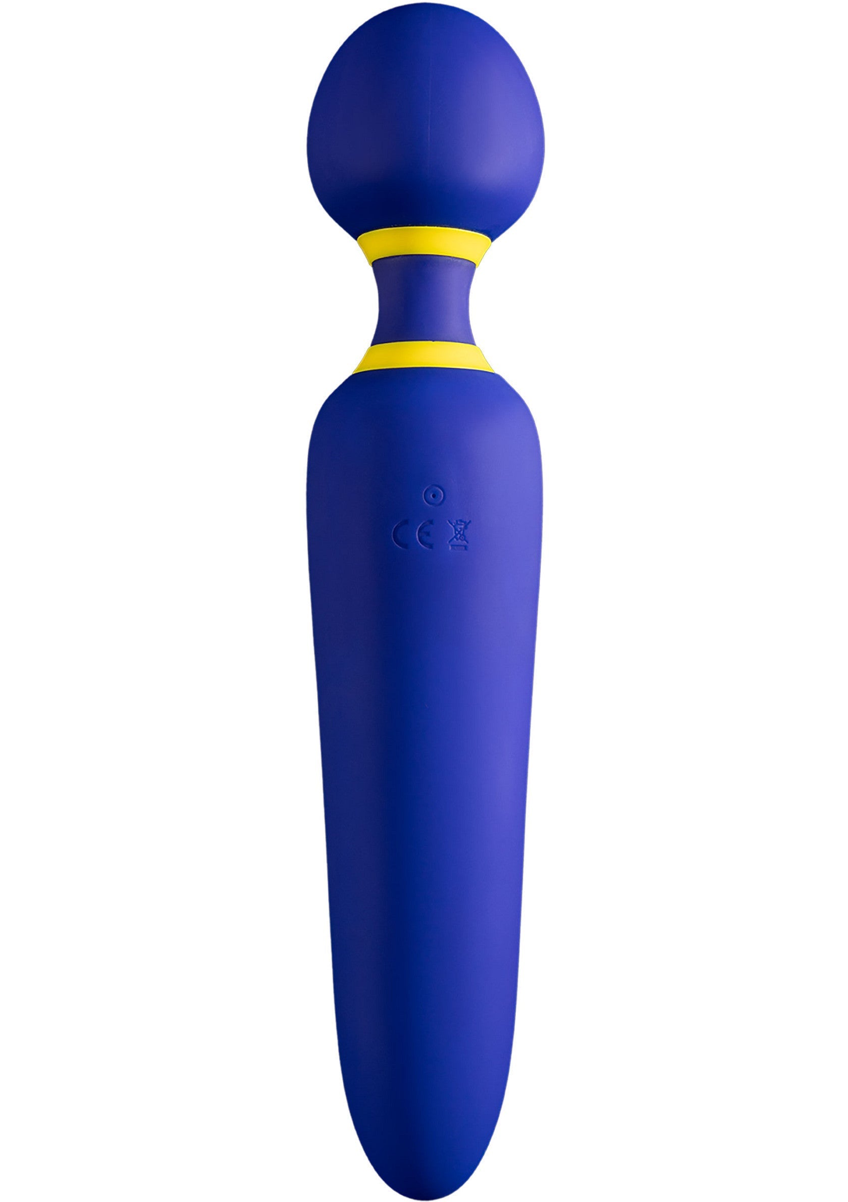 Masseur vibrant bleu et jaune pour le plaisir personnel.; Blauwe en gele vibrerende stimulator voor persoonlijk genot.; Blue and yellow vibrating massager for personal pleasure.