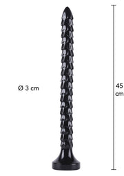 Plug anal noir texturé de 45 cm pour une expérience intense et stimulante.; Zwarte, getextureerde anale plug van 45 cm voor een intense en stimulerende ervaring.; 45cm textured black anal plug for an intense and stimulating experience.