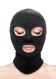 Cagoule noire intégrale pour des jeux coquins et une expérience sensorielle unique. Masque fetish unisexe.; Zwarte balaclava voor ondeugende spelletjes en een unieke zintuiglijke ervaring. Uniseks fetish masker.; Full black balaclava for kinky games and a unique sensory experience. Unisex fetish mask.