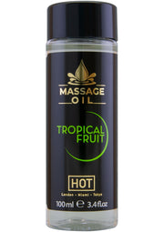 Huile de massage chauffante aux fruits tropicaux. Relaxez-vous avec ce parfum exotique et une sensation de chaleur agréable. 100 ml.; Verwarmende massageolie met tropisch fruit. Ontspan met deze exotische geur en een aangenaam warm gevoel. 100 ml.; Hot massage oil with tropical fruit. Relax with this exotic scent and a pleasantly warm feeling. 100 ml