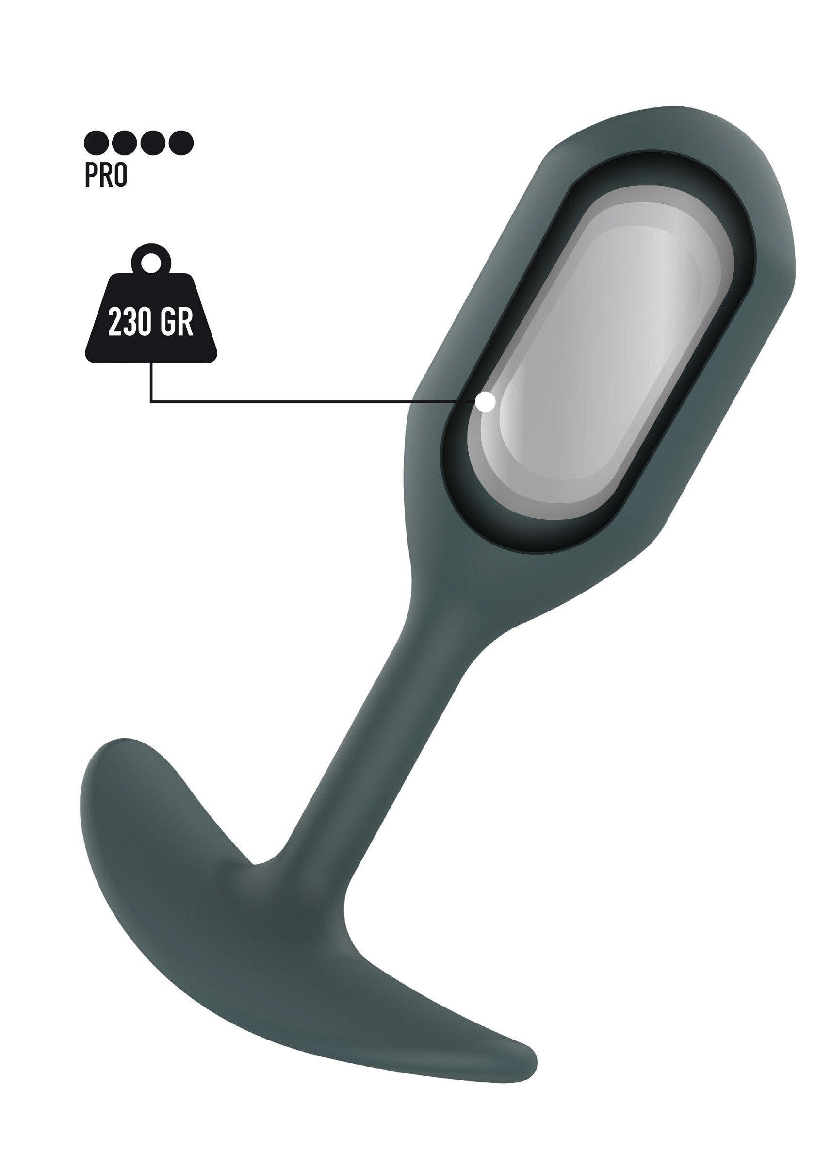 Plug anal Pro lesté 230g pour un entraînement progressif et confortable.; Pro anale plug, gewicht 230g, voor progressieve en comfortabele training.; Pro weighted anal plug, 230g weight, for progressive & comfortable training.