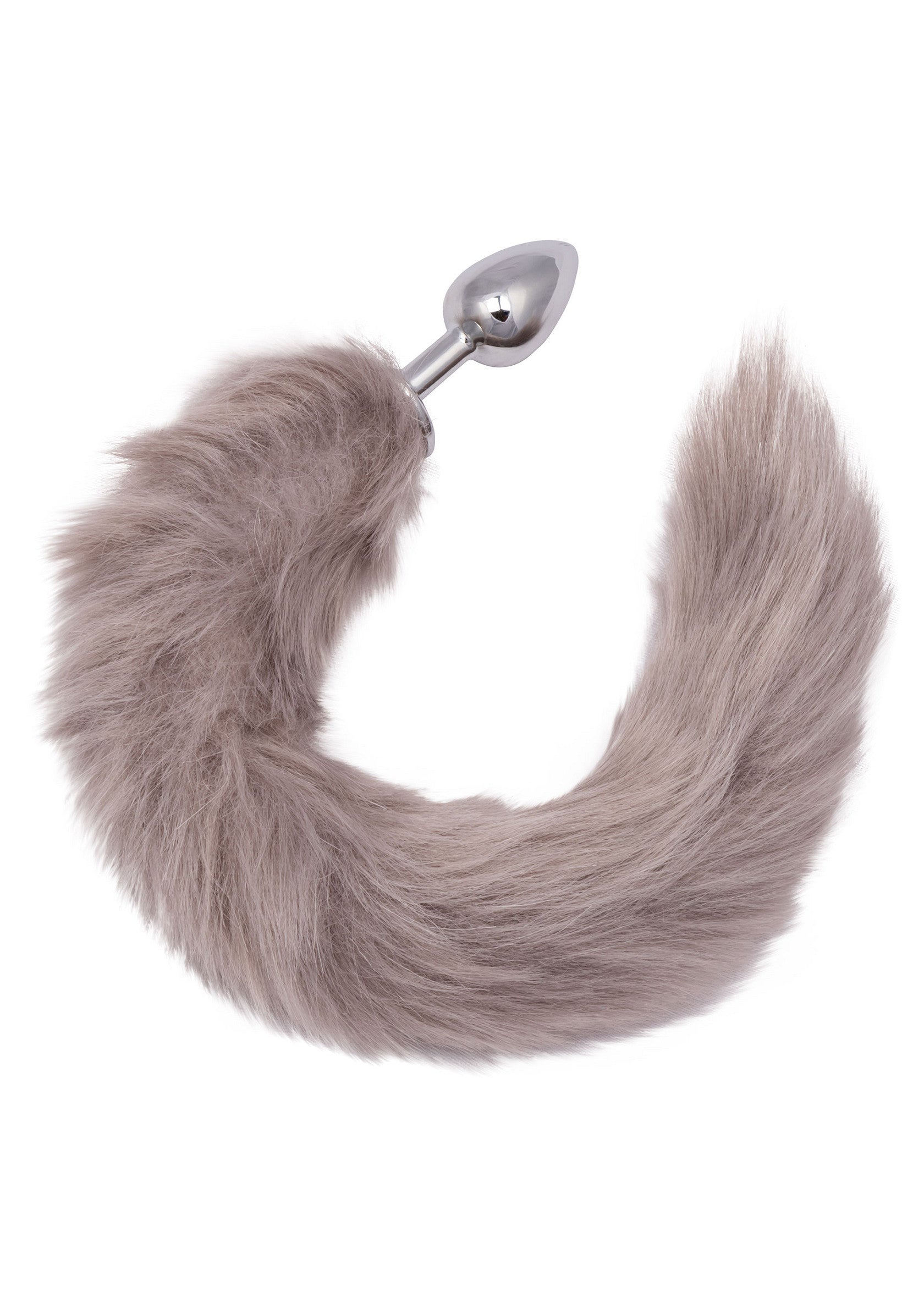 Plug anal avec queue en fausse fourrure grise pour un plaisir coquin et original.; Anal plug met grijze nepvacht staart voor ondeugend en origineel genot.; Grey faux fur tail anal plug for kinky and unique pleasure.