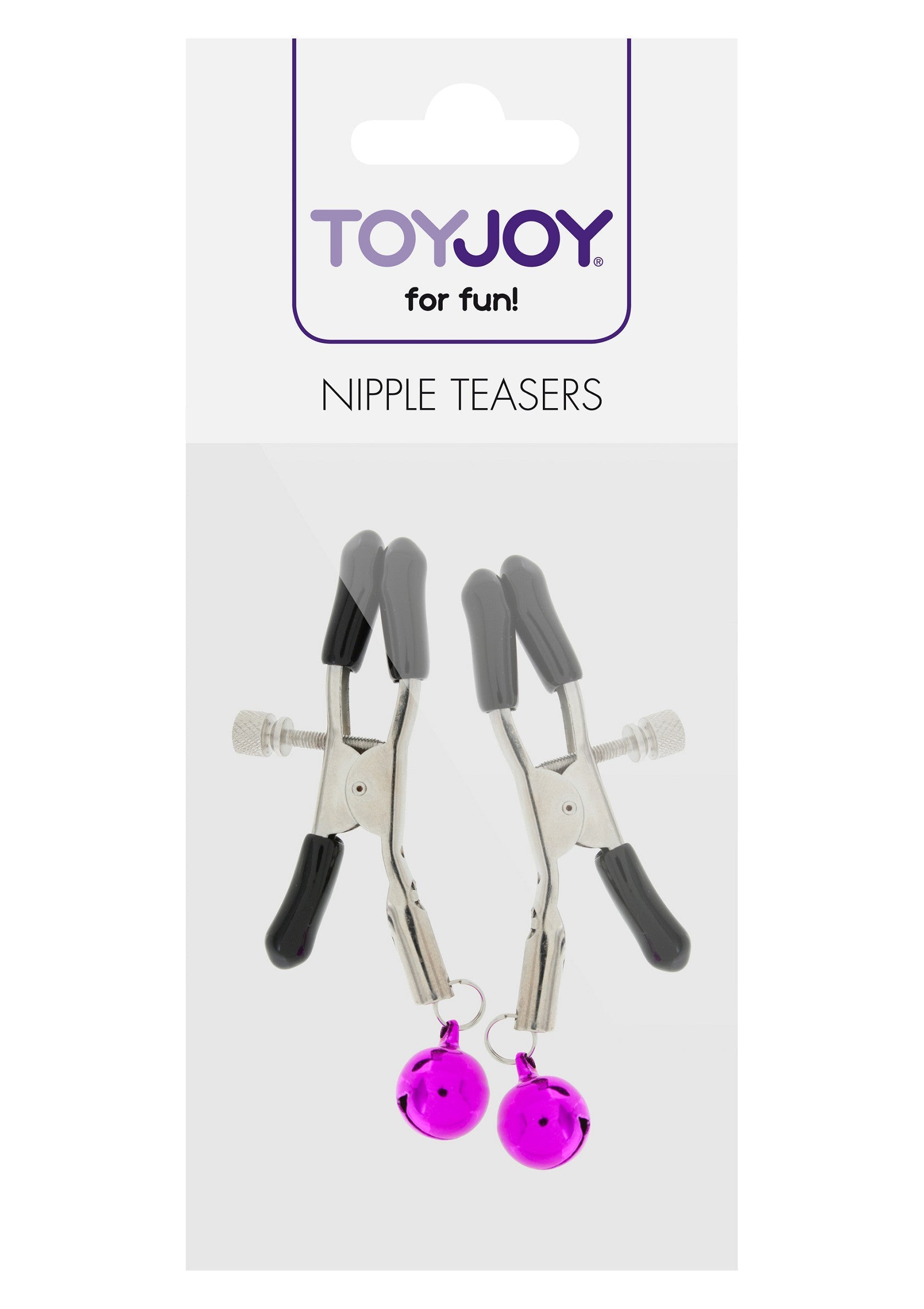 Pinces à tétons ToyJoy avec clochettes roses pour un plaisir garanti!; ToyJoy tepelklemmen met roze belletjes voor gegarandeerd plezier!; ToyJoy nipple clamps with pink bells for guaranteed fun!