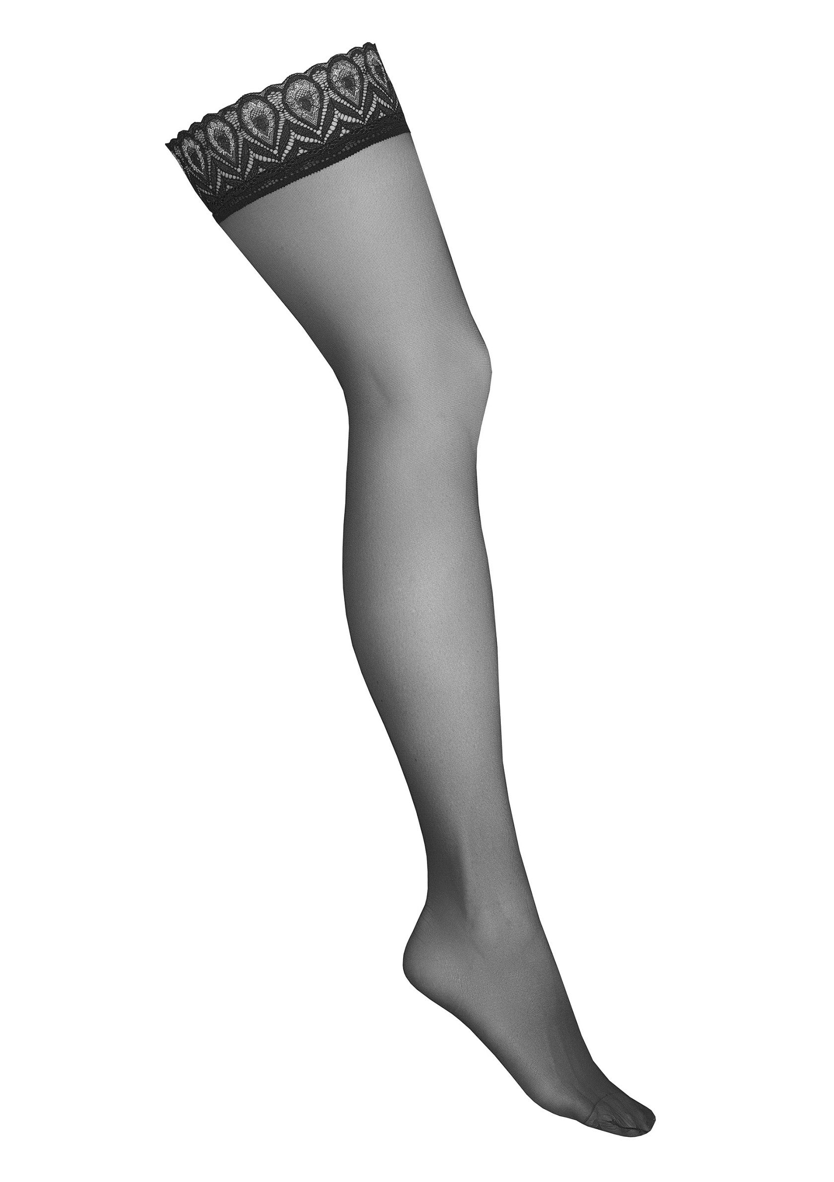 Bas autofixants noirs élégants avec dentelle délicate. Parfaits pour une touche de sophistication !; Elegante zwarte kousenbanden met delicaat kant. Perfect voor een vleugje verfijning!; Elegant black hold-ups with delicate lace. Perfect for a touch of sophistication!