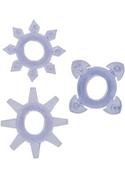 Ensemble d'anneaux péniens texturés pour des sensations accrues et plus de plaisir.; Set getextureerde penisringen voor verhoogde sensaties en meer plezier.; Textured cock rings set for enhanced sensations and more pleasure.