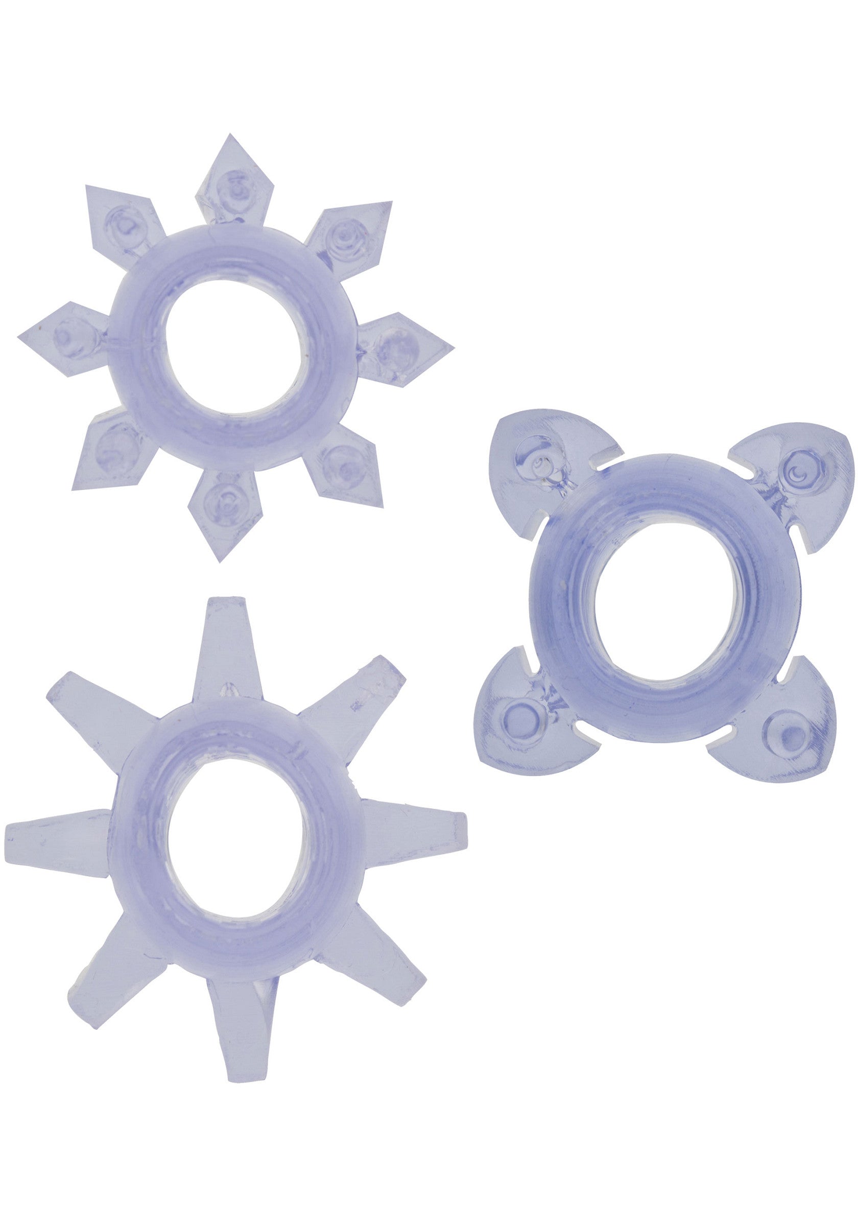 Ensemble d'anneaux péniens texturés pour des sensations accrues et plus de plaisir.; Set getextureerde penisringen voor verhoogde sensaties en meer plezier.; Textured cock rings set for enhanced sensations and more pleasure.