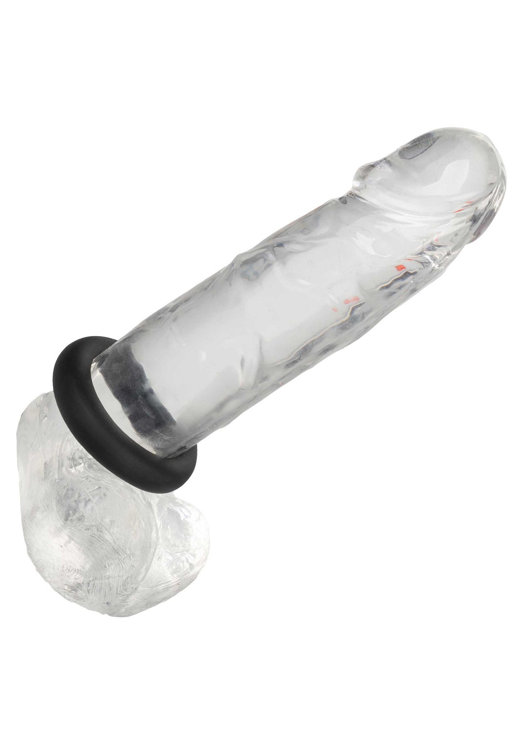 Gode en verre transparent avec anneau noir pour des sensations uniques. Plaisir cristallin garanti!; Transparante glazen dildo met zwarte ring voor unieke sensaties. Gegarandeerd kristalhelder genot!; Clear glass dildo with black ring for unique sensations. Crystal-clear pleasure guaranteed!
