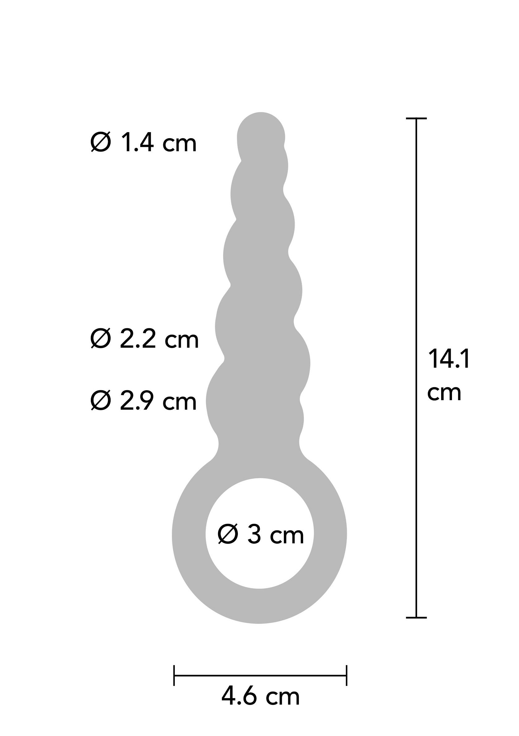 Schéma coté de sextoy original en forme de spirale avec anneau à la base.; Afmetingen van een seksspeeltje in de vorm van een spiraal met ring.; Dimensioned drawing of a spiral-shaped butt plug with a ring base.