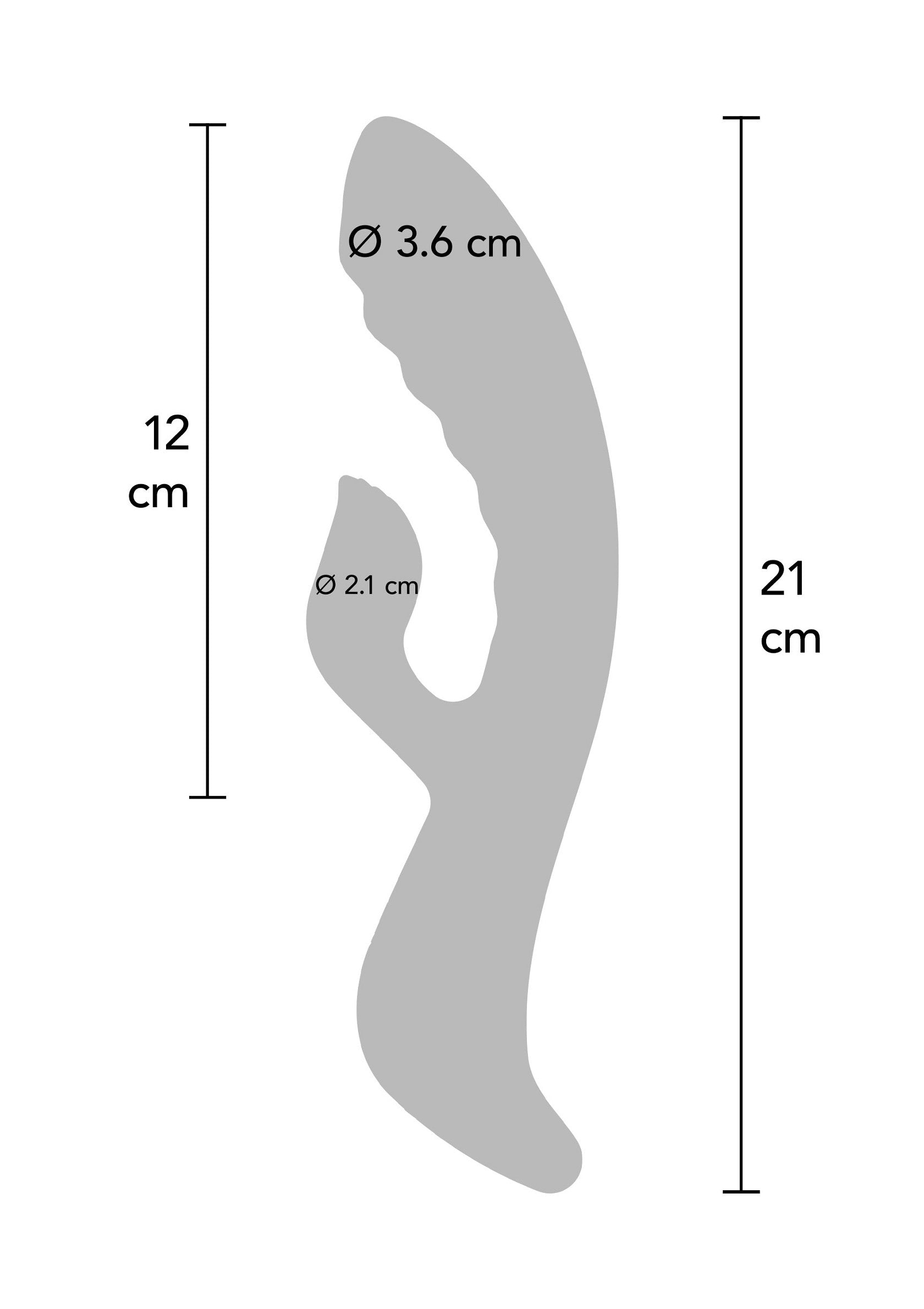 Dimensions du sextoy : 21 cm de longueur totale, diamètre de 3,6 cm et 2,1 cm.; Afmetingen seksspeeltje: 21 cm totale lengte, diameter van 3,6 cm en 2,1 cm.; Sex toy dimensions: 21 cm total length, diameter of 3.6 cm and 2.1 cm.