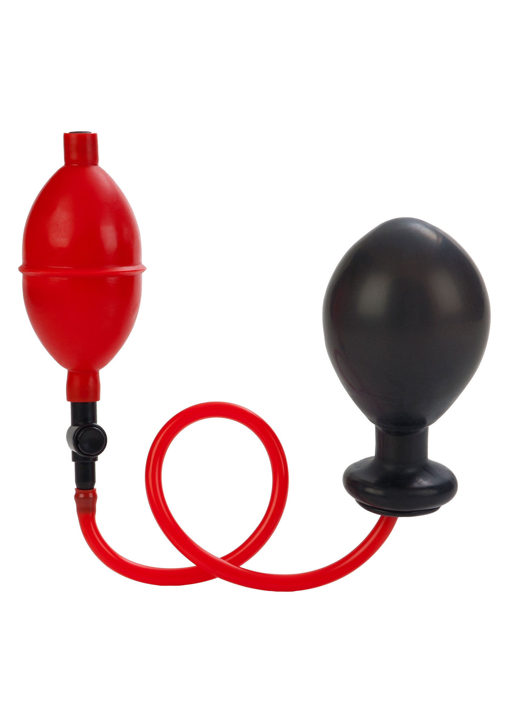 Plug anal gonflable noir avec poire de gonflage rouge, pour une expérience anale unique et personnalisable.; Opblaasbare anale plug met rode pomp, voor een unieke en aanpasbare anale ervaring.; Inflatable anal plug with red bulb pump for a unique and customizable anal experience.