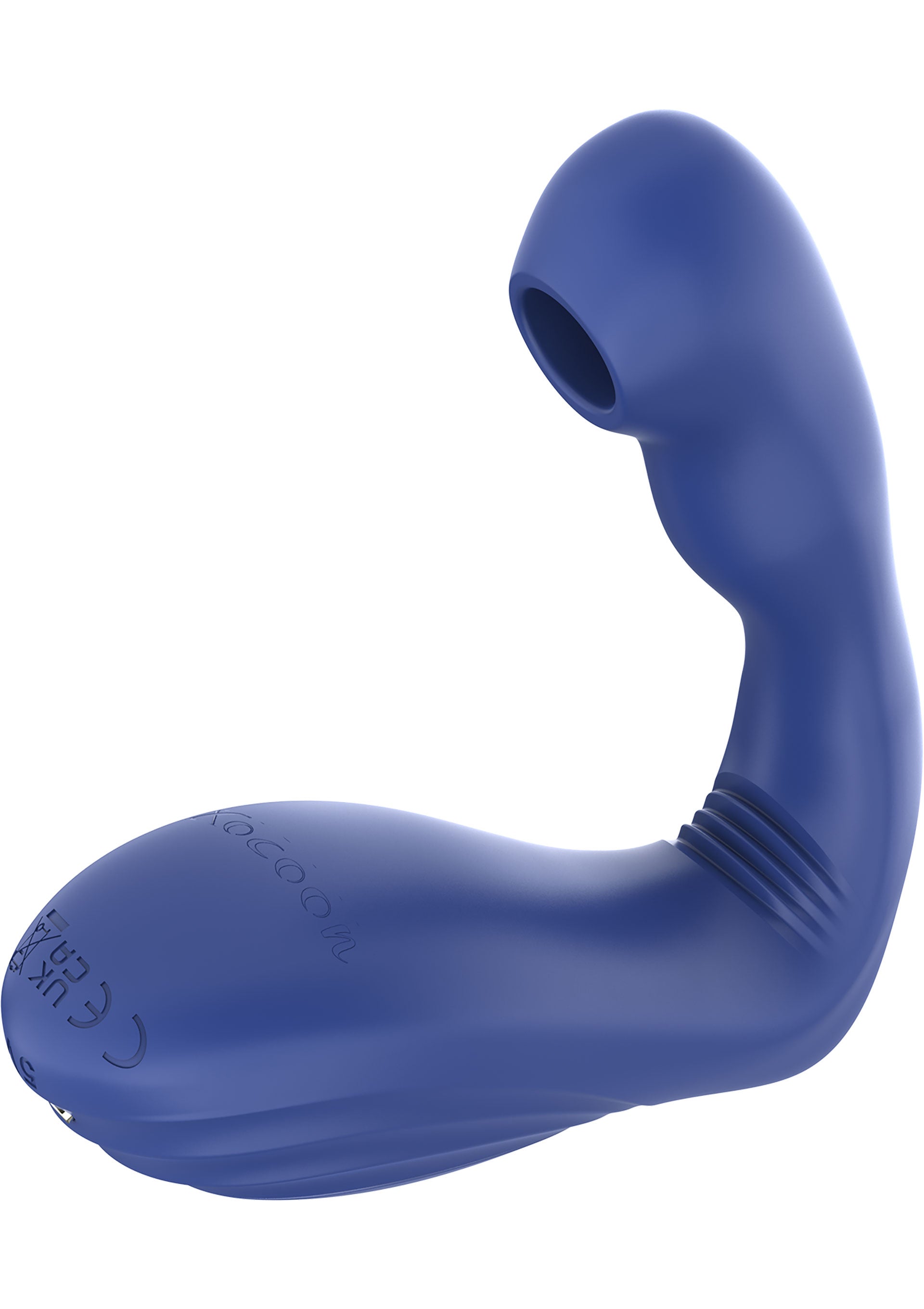 Masseur personnel incurvé bleu pour le plaisir intime.; Blauwe gebogen persoonlijke stimulator voor intiem plezier.; Blue curved personal massager for intimate pleasure.