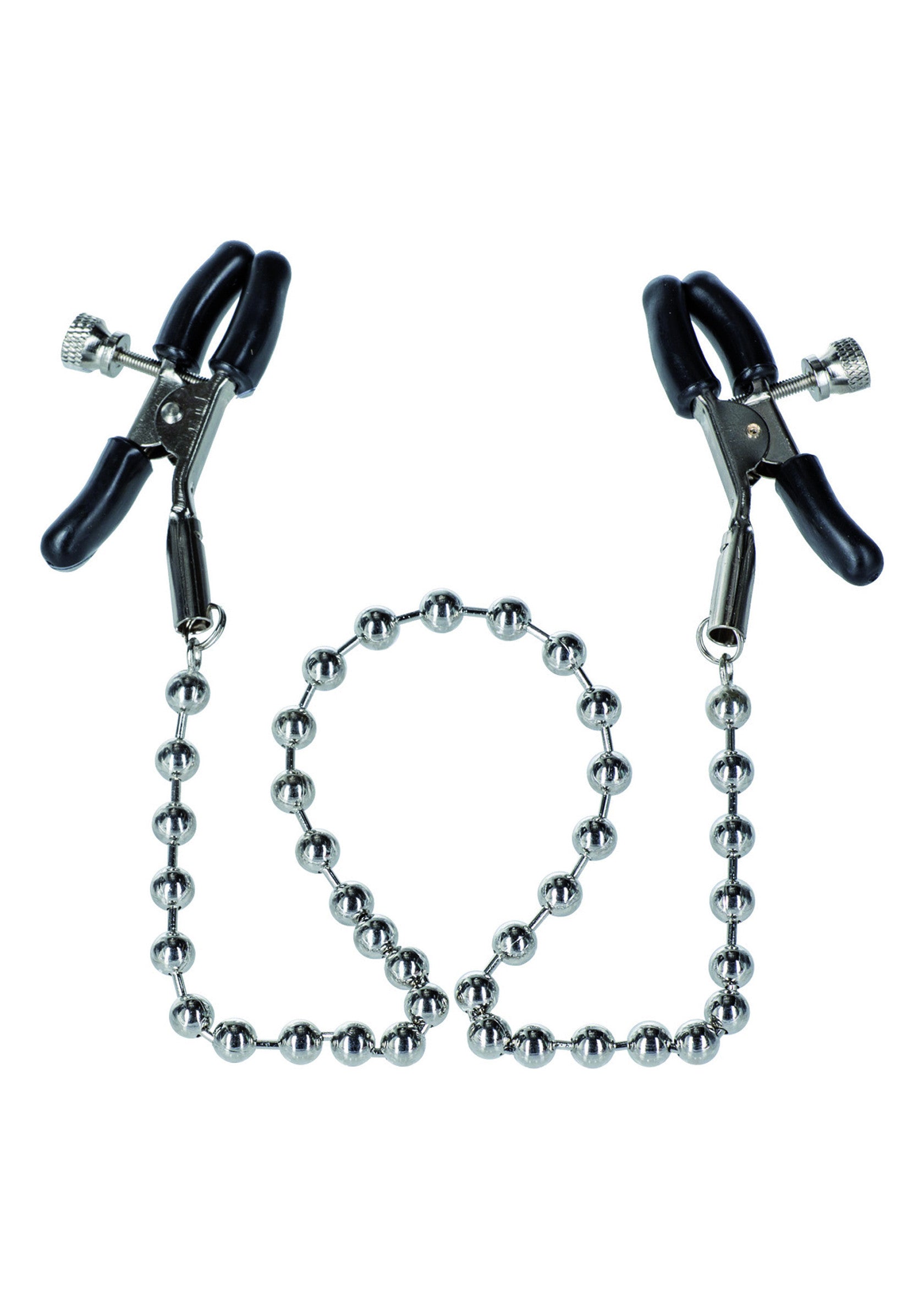 Pinces à tétons avec chaîne à billes pour pimenter votre vie amoureuse.; Nippelklemmen met ball chain om je liefdesleven op te fleuren.; Nipple clamps with ball chain to spice up your love life.