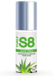 Lubrifiant hydratant S8 Stimul 8 à l'aloe vera, base aqueuse. Pour une expérience intime douce et naturelle.; S8 Stimul 8 hydraterend glijmiddel met Aloë Vera, op waterbasis. Voor een zachte en natuurlijke intieme ervaring.; S8 Stimul 8 aloe vera moisturizing lubricant, water based. For a smooth and natural intimate experience.