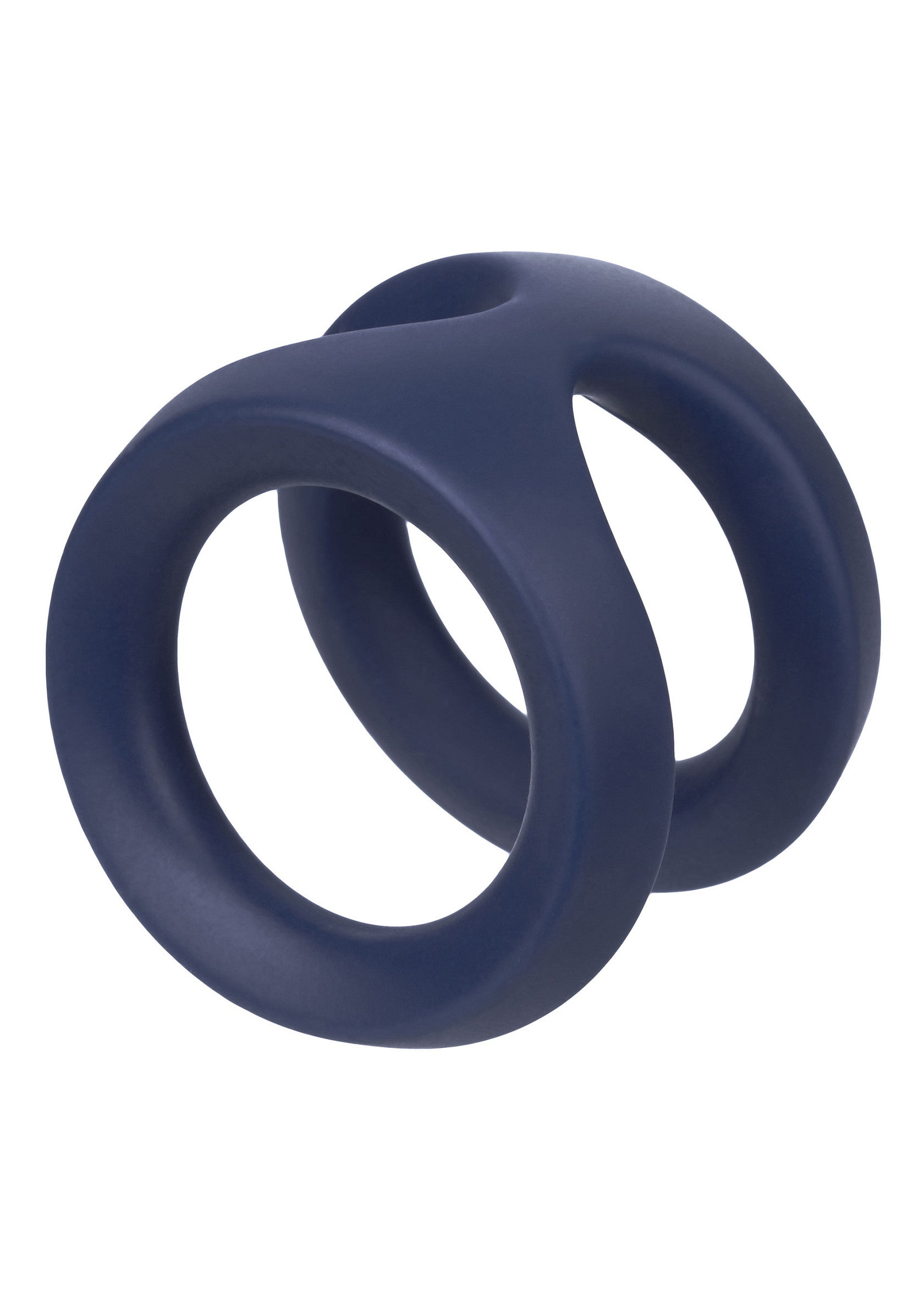 Anneau pénien double en silicone bleu marine pour une expérience intense et prolongée.; Marineblauwe dubbele penisring van siliconen voor een intense en langdurige ervaring.; Navy blue silicone double cock ring for an intense and long-lasting experience.