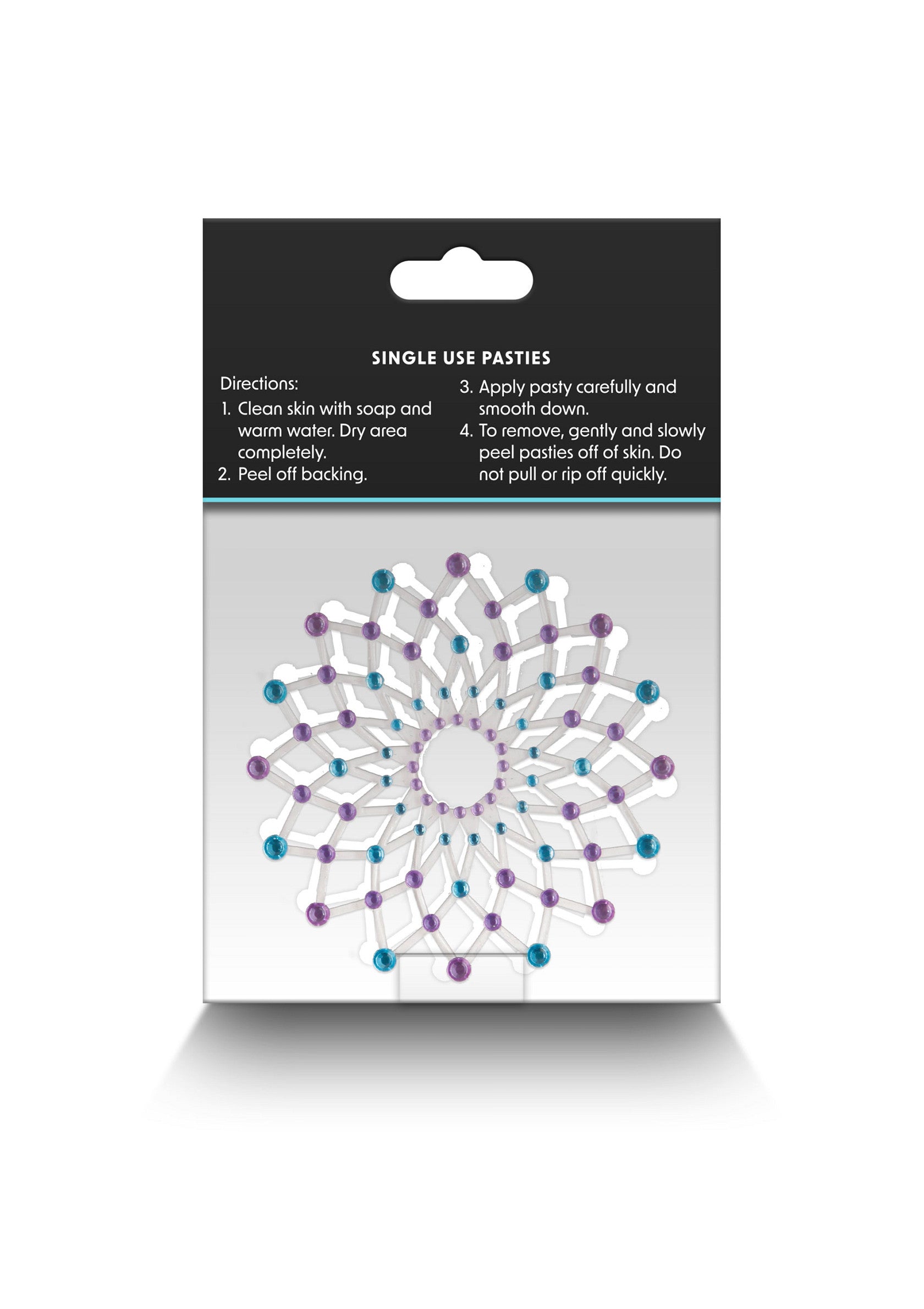 Cache-tétons à usage unique avec motif floral. Adhésif doux pour la peau. Idéal pour robes dos nu et hauts décolletés.; Single-use tepelbedekkers met bloemmotief. Huidvriendelijke kleefstof. Perfect voor jurken met open rug en lage tops.; Single use pasties with a floral pattern. Skin-friendly adhesive. Perfect for backless dresses and low-cut tops.