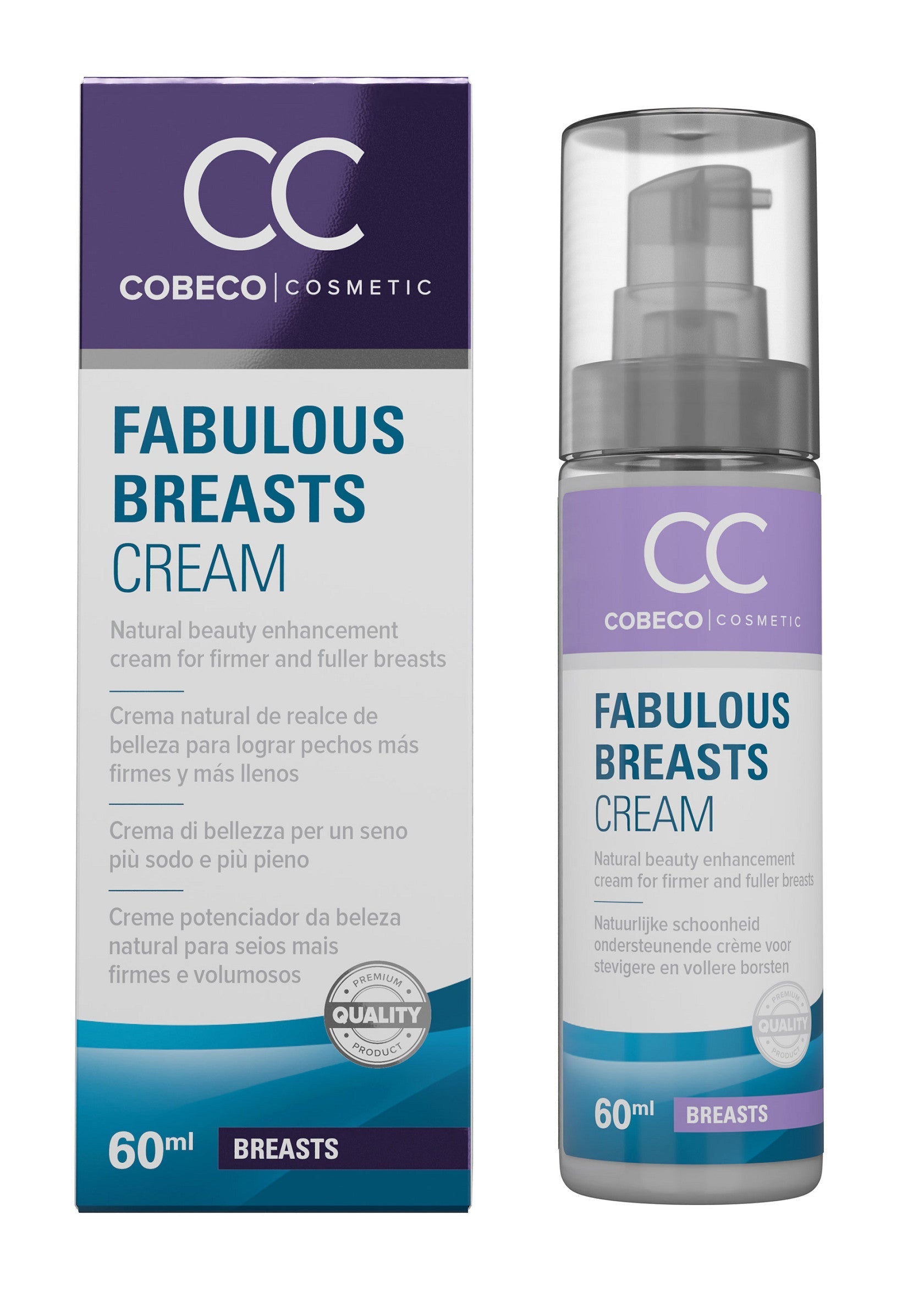 Crème pour seins plus fermes et volumineux Cobeco Cosmetic. Amélioration naturelle de la beauté. 60ml; Cobeco Cosmetic crème voor stevigere en vollere borsten. Natuurlijke schoonheidsverbetering. 60ml; Cobeco Cosmetic Fabulous Breasts Cream for firmer, fuller breasts. Natural beauty enhancement. 60ml