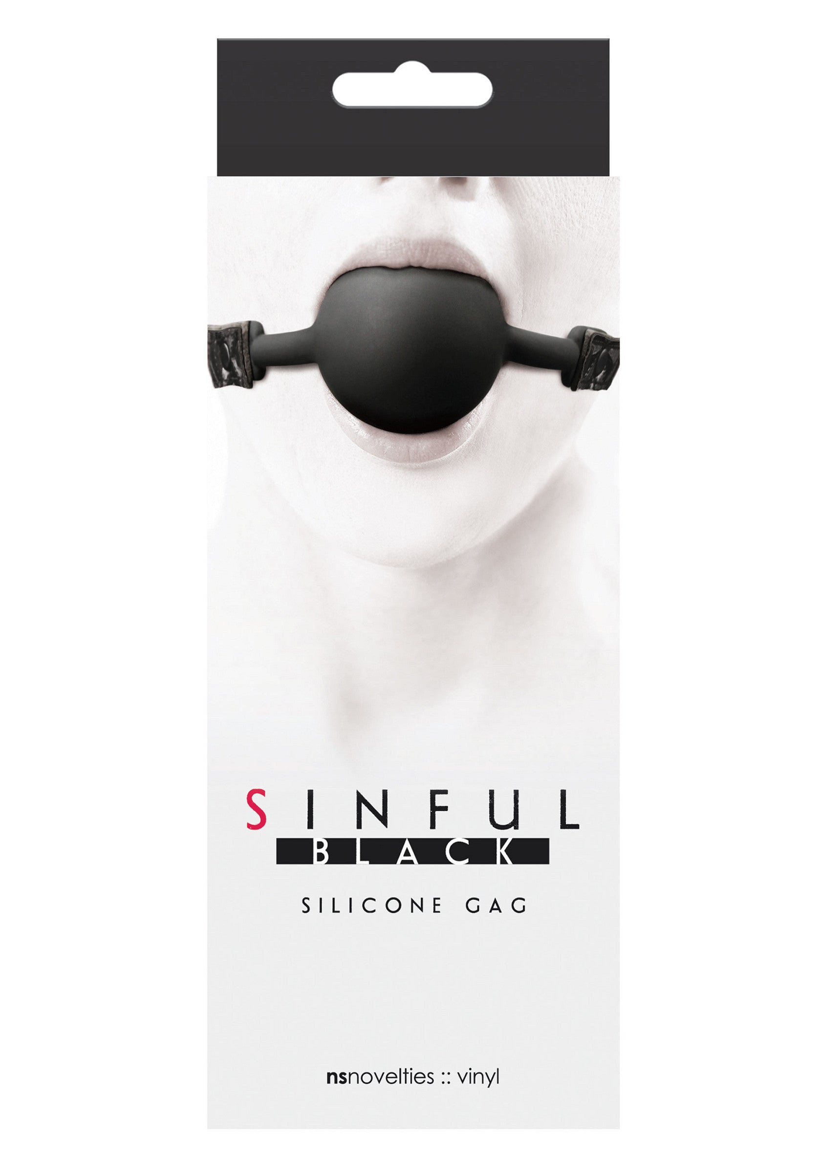 Bâillon en silicone noir Sinful Black pour un plaisir sensuel et une domination en douceur.; Sinful Black siliconen balgag voor sensueel genot en zachte dominantie.; Sinful Black silicone ball gag for sensual pleasure and soft domination.