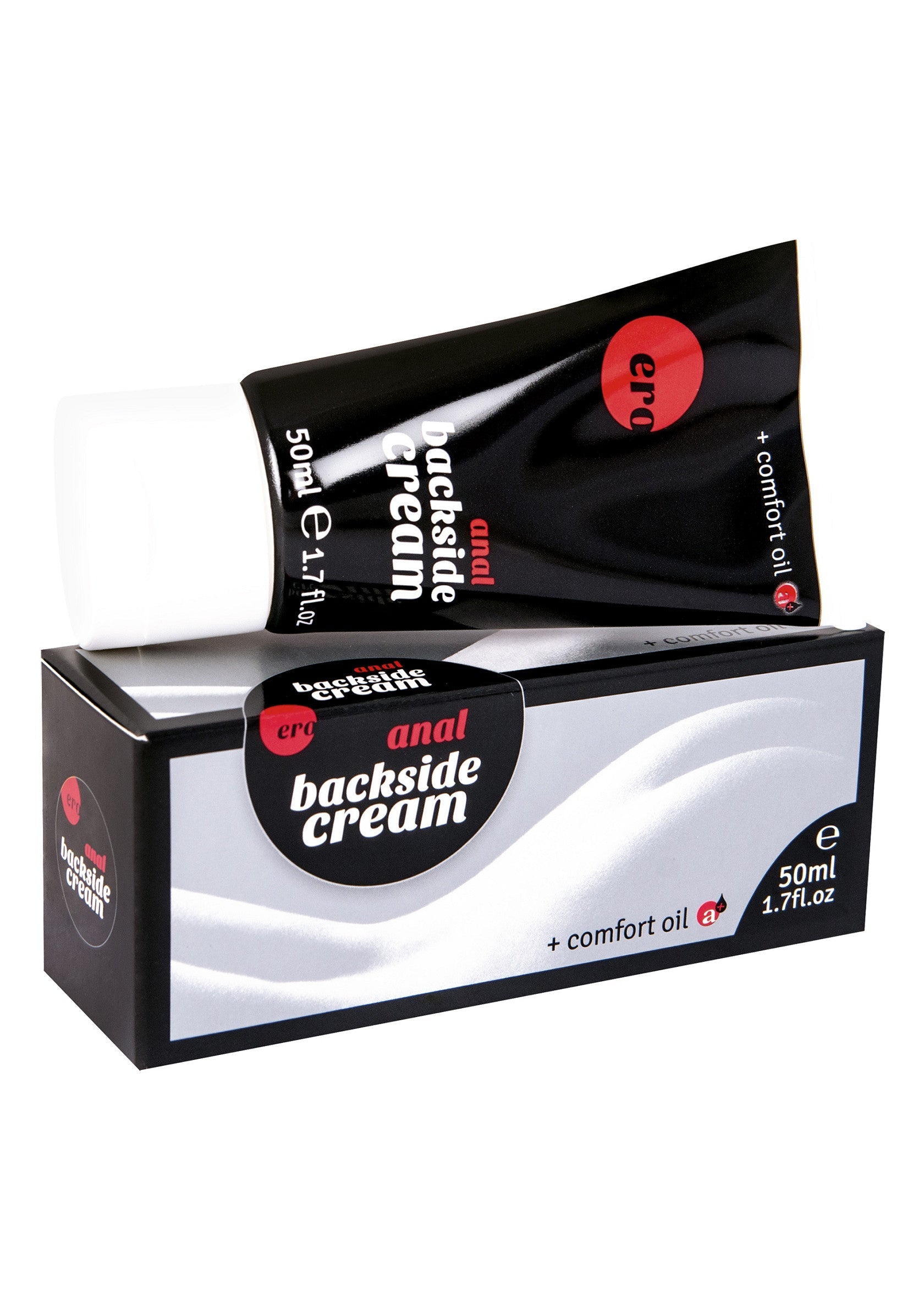 Crème anale ERO Backside Cream pour un confort optimal. Contient de l'huile pour plus de douceur.; ERO Anal Backside Cream voor optimaal comfort. Bevat olie voor extra zachtheid.; ERO Anal Backside Cream for optimal comfort. Contains oil for extra smoothness. 50ml.