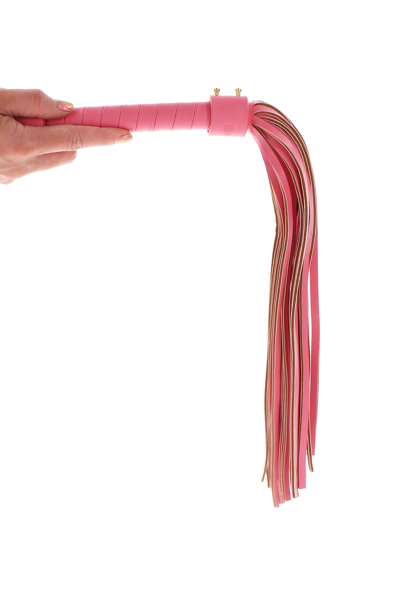 Fouet rose en cuir pour adultes. Accessoire fétiche pour jeux coquins.; Roze leren zweep voor volwassenen. Fetisjaccessoire voor ondeugende spelletjes.; Pink leather flogger for adults. Fetish accessory for naughty games.