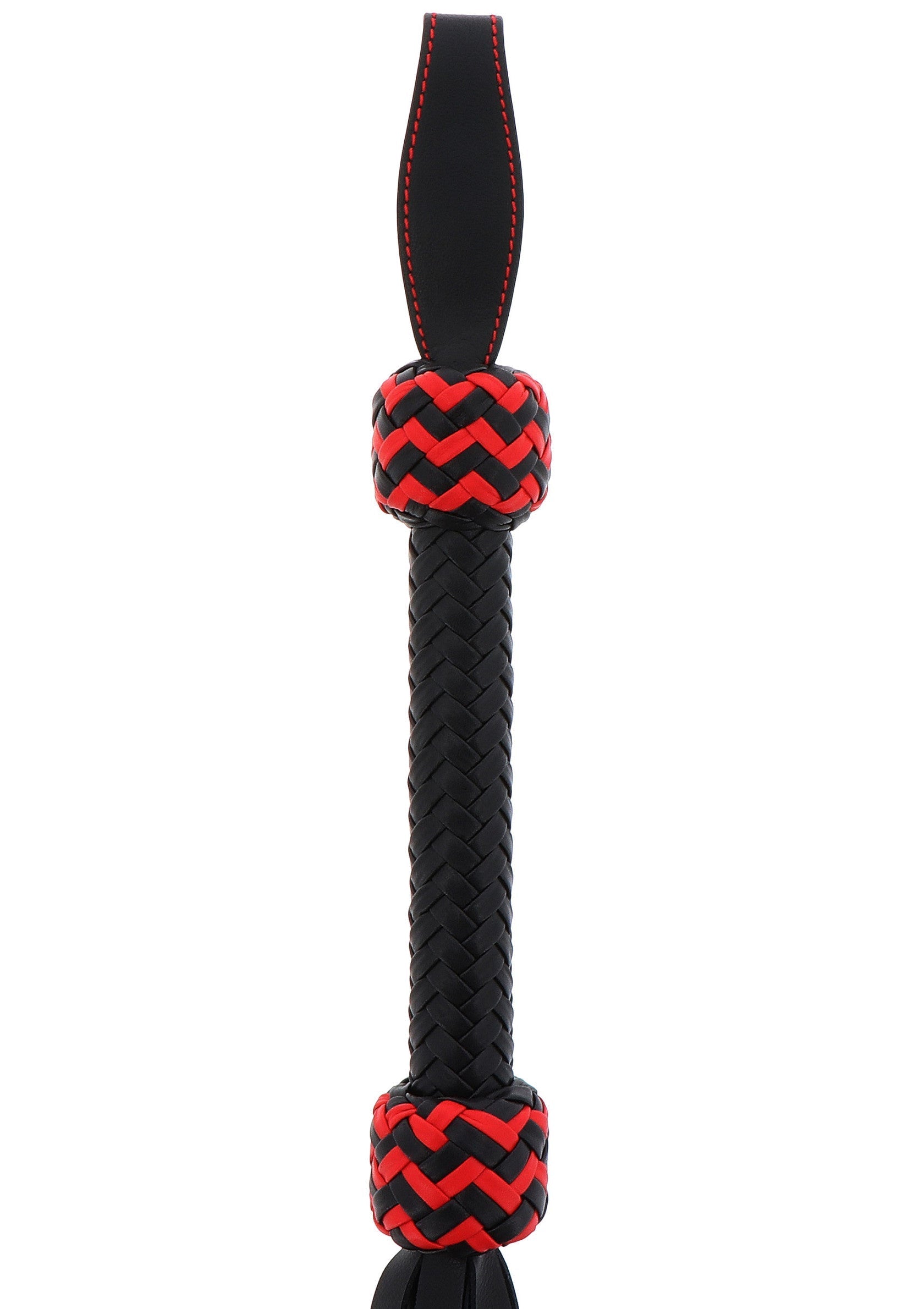 Cravache noire et rouge tressée à la main, accessoire de jeu et de plaisir, qualité supérieure.; Handgemaakte zwarte en rode zweep, speeltje en plezieraccessoire, topkwaliteit.; Handmade black and red whip, toy and pleasure accessory, top quality.