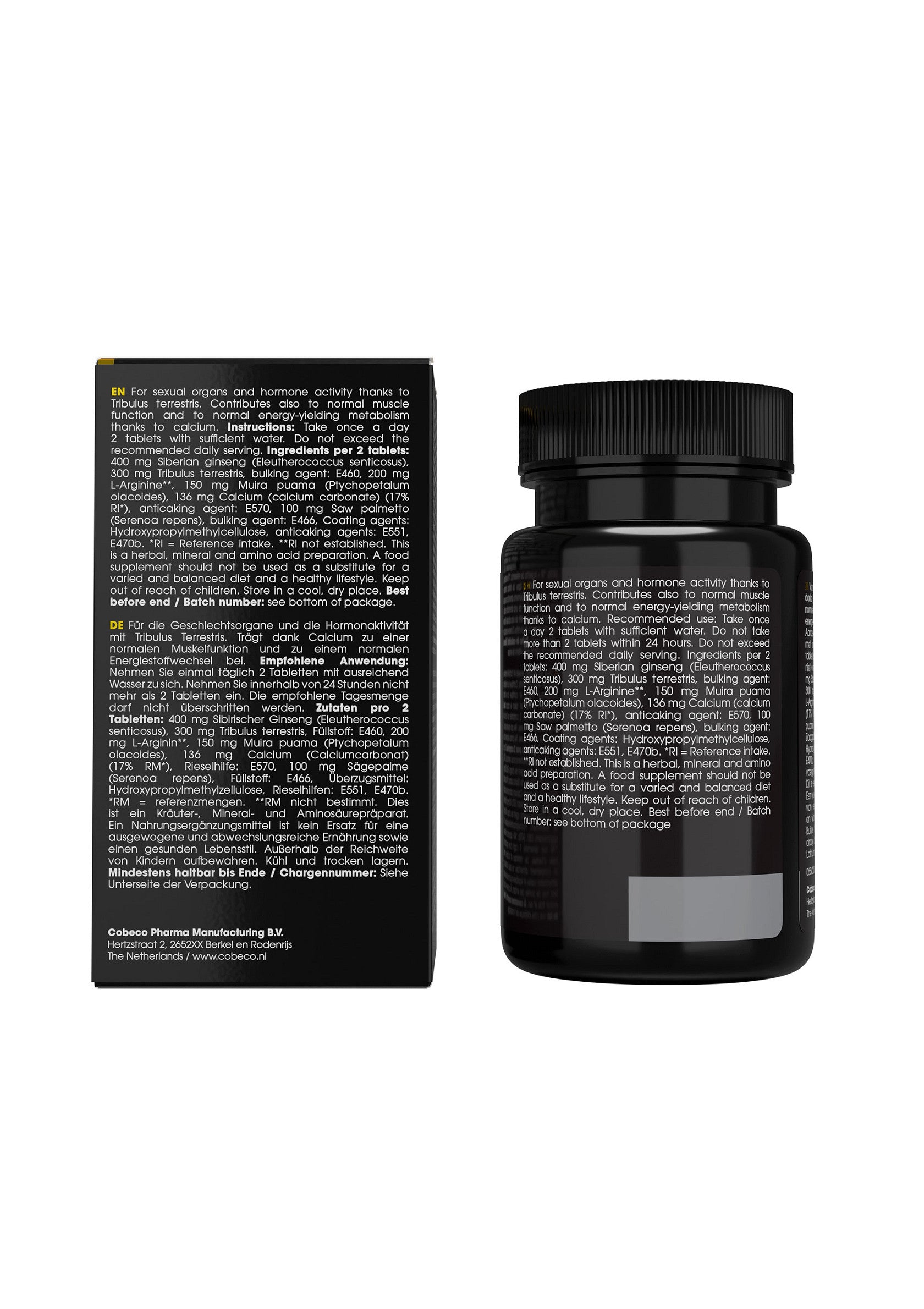 Complément alimentaire en comprimés, soutient l'activité hormonale et musculaire pour une énergie durable. Consultez l'emballage pour plus d'infos.; Voedingssupplement in tabletvorm, ondersteunt de hormonale en spieractiviteit voor duurzame energie. Zie verpakking voor details.; Food supplement in tablet form, supports hormonal and muscle activity for lasting energy. See packaging for details.