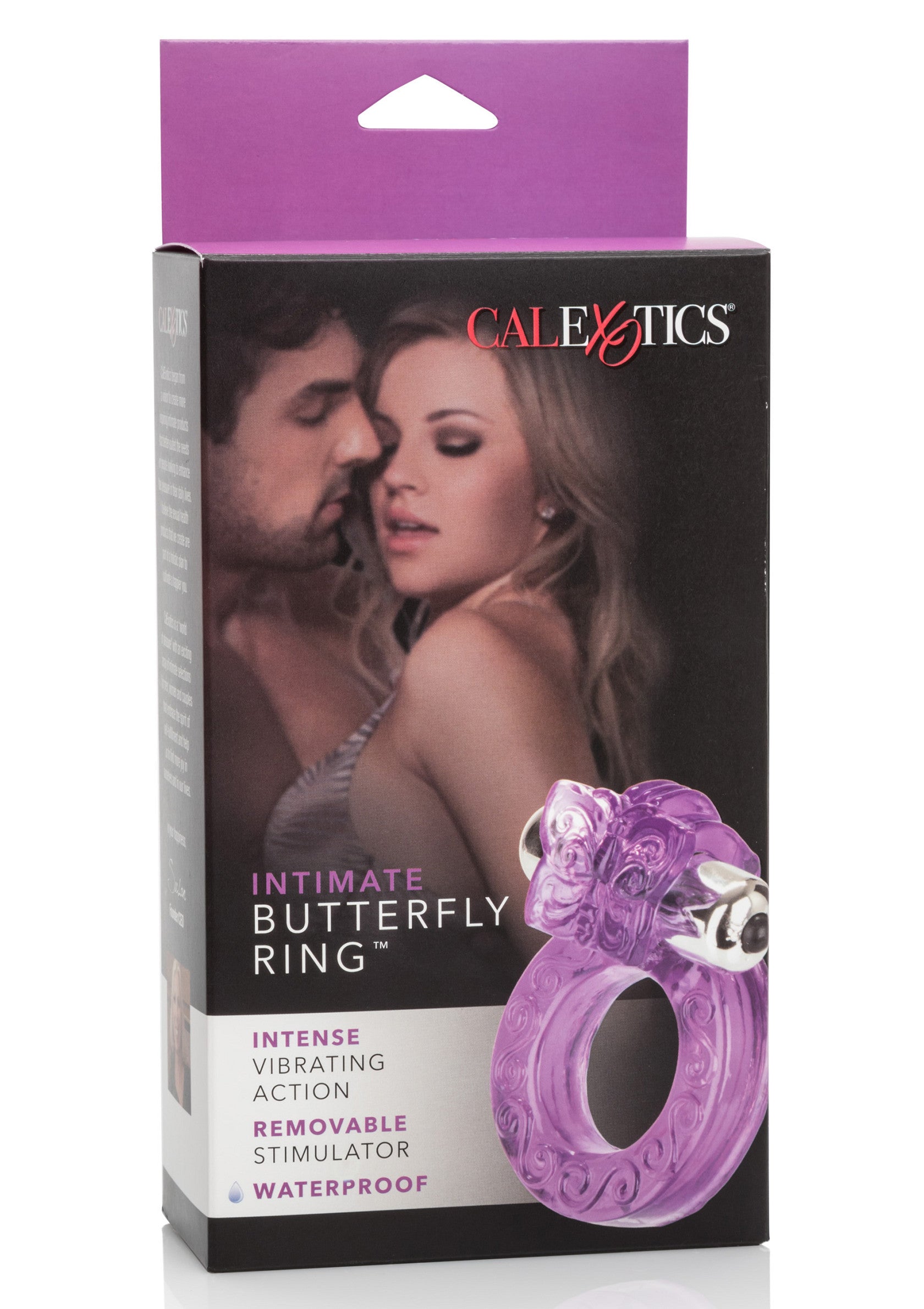 Anneau vibrant papillon intime pour plus de plaisir. Stimulateur amovible et étanche.; Intieme vibrerende vlinderring voor extra plezier. Verwijderbare stimulator en waterdicht.; Intimate vibrating butterfly ring for extra pleasure. Removable stimulator and waterproof.
