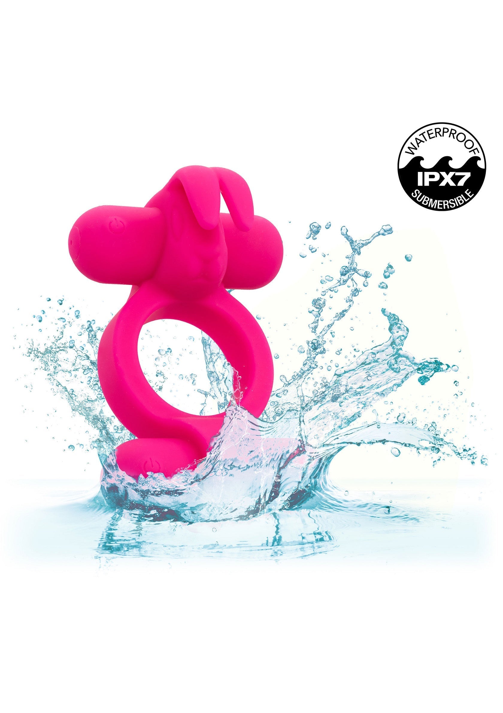 Anneau pénien vibrant rose étanche IPX7 avec oreilles de lapin, pour des plaisirs intenses et durables.; Roze vibrerende penisring met konijnenoren, waterdicht IPX7 voor intense en langdurige plezier.; Pink vibrating cock ring with bunny ears, waterproof IPX7 for intense and lasting pleasure.