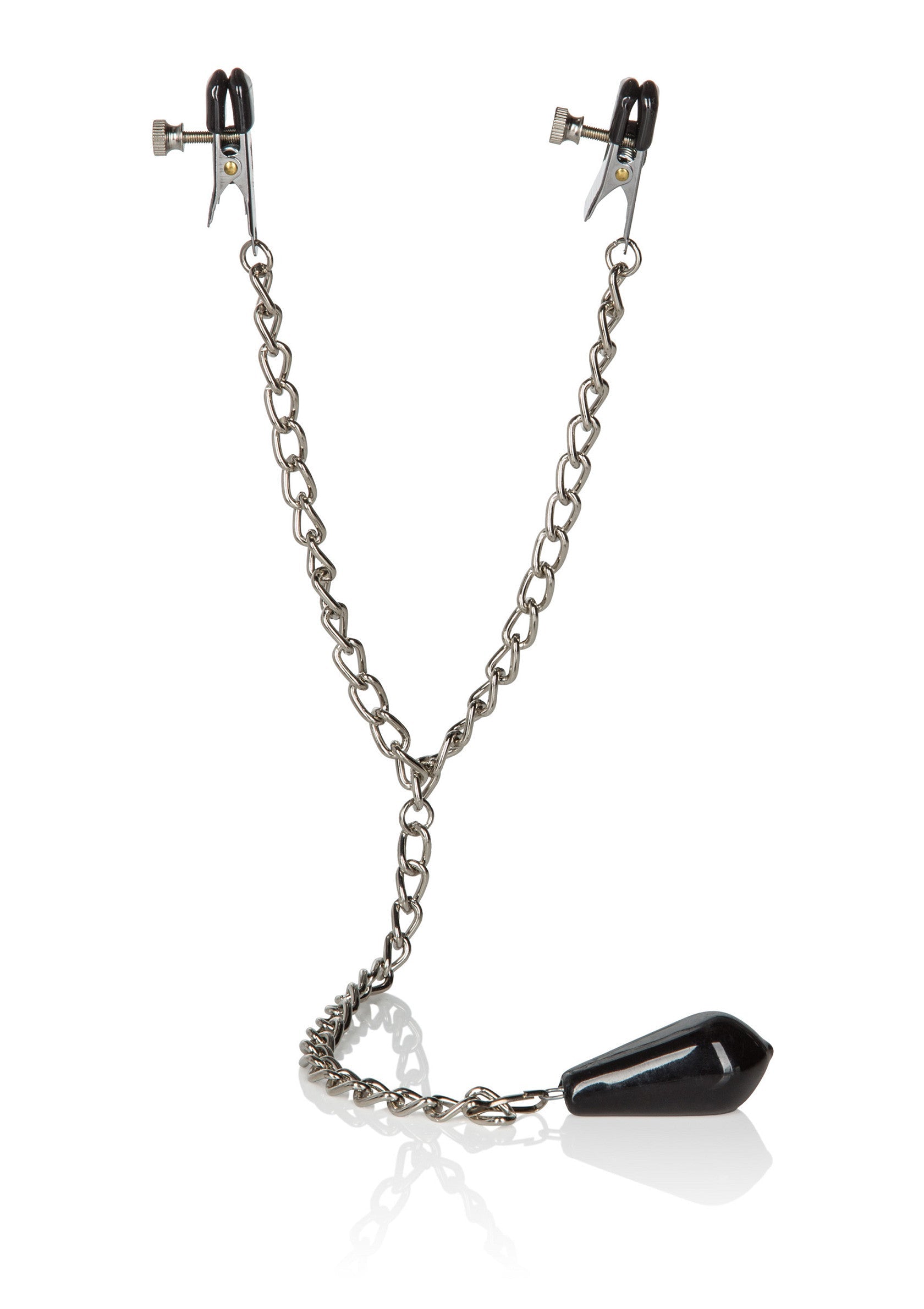 Pinces à tétons avec chaîne et poids. Accessoire érotique pour des jeux de sensations.; Tepelklemmen met ketting en gewicht. Erotisch accessoire voor sensatiespelletjes.; Nipple clamps with chain and weight. Erotic accessory for sensation play.