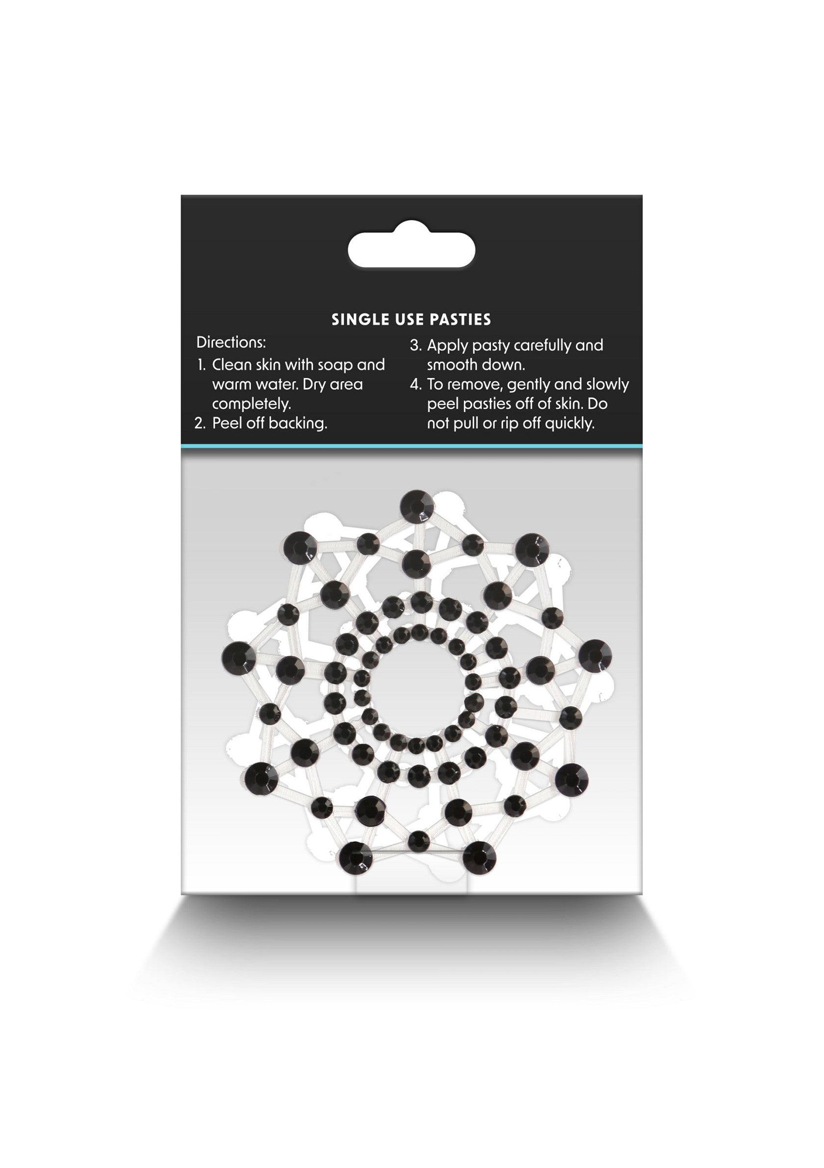 Pâtes adhésives à usage unique décoratives. Parfaites pour une tenue sans bretelles. Discrètes et confortables.; Decoratieve, zelfklevende pasties voor eenmalig gebruik. Perfect voor een strapless look. Discreet en comfortabel.; Decorative single-use adhesive pasties. Perfect for a strapless look. Discreet and comfortable nipple covers.