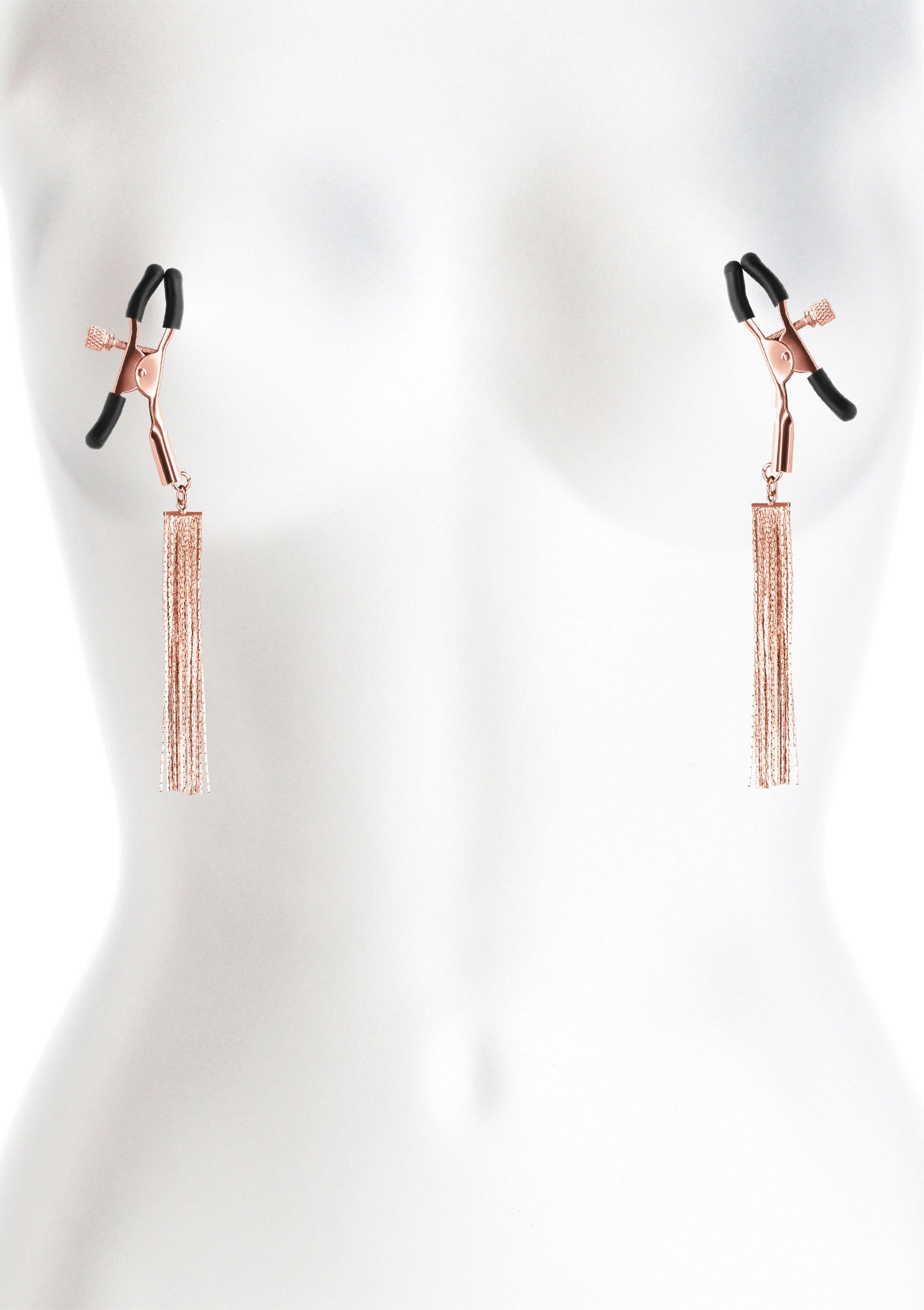Pinces à tétons avec chaînes décoratives, pour pimenter votre lingerie et explorer de nouvelles sensations.; Tepelklemmen met decoratieve kettingen, om je lingerie op te fleuren en nieuwe sensaties te ontdekken.; Nipple clamps with decorative chains, to spice up your lingerie and explore new sensations.