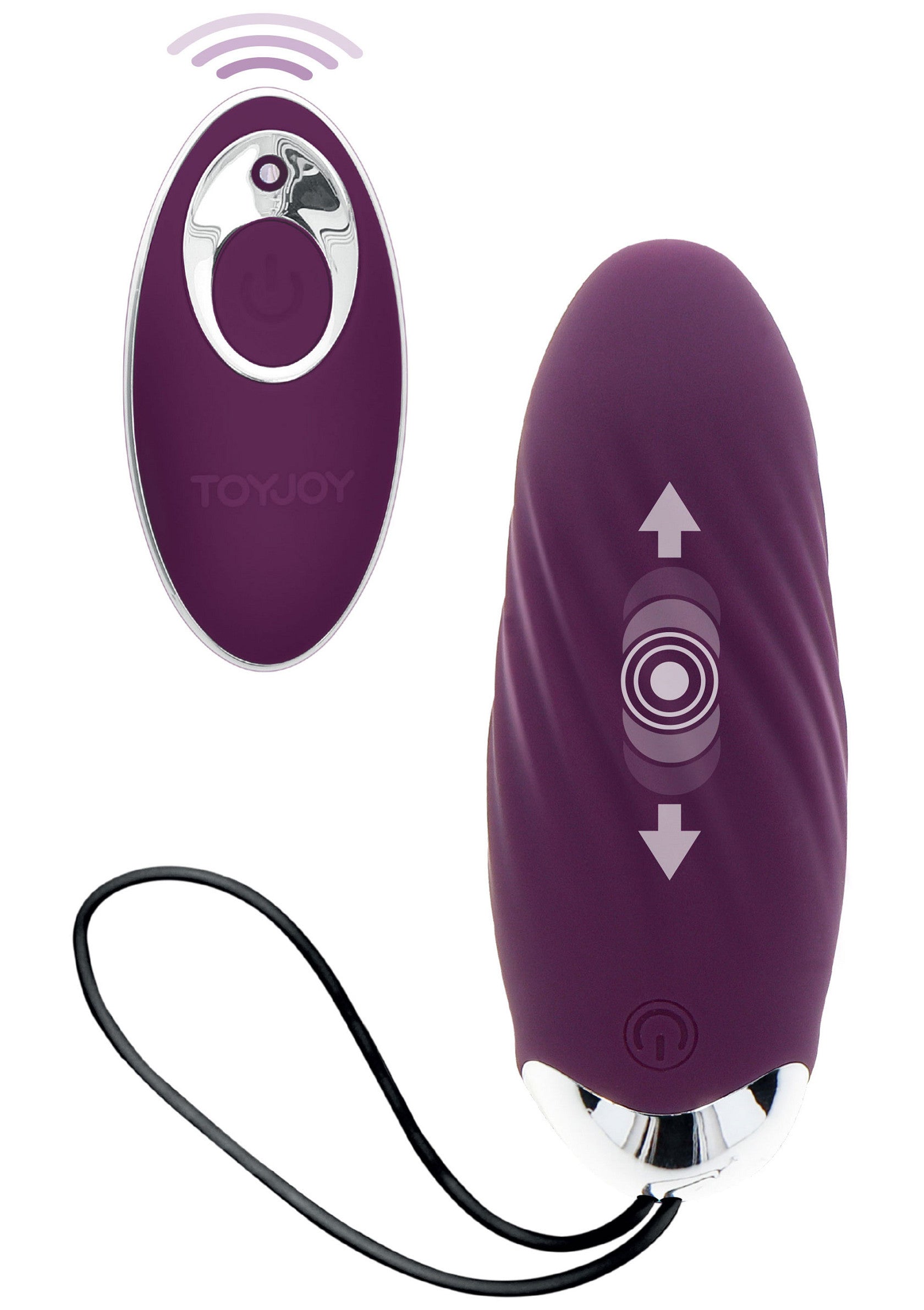 Masseur personnel violet ToyJoy avec télécommande sans fil pour une stimulation personnalisée.; Paarse ToyJoy persoonlijke stimulator met draadloze afstandsbediening voor persoonlijke stimulatie.; Purple ToyJoy personal massager with wireless remote for customized stimulation.