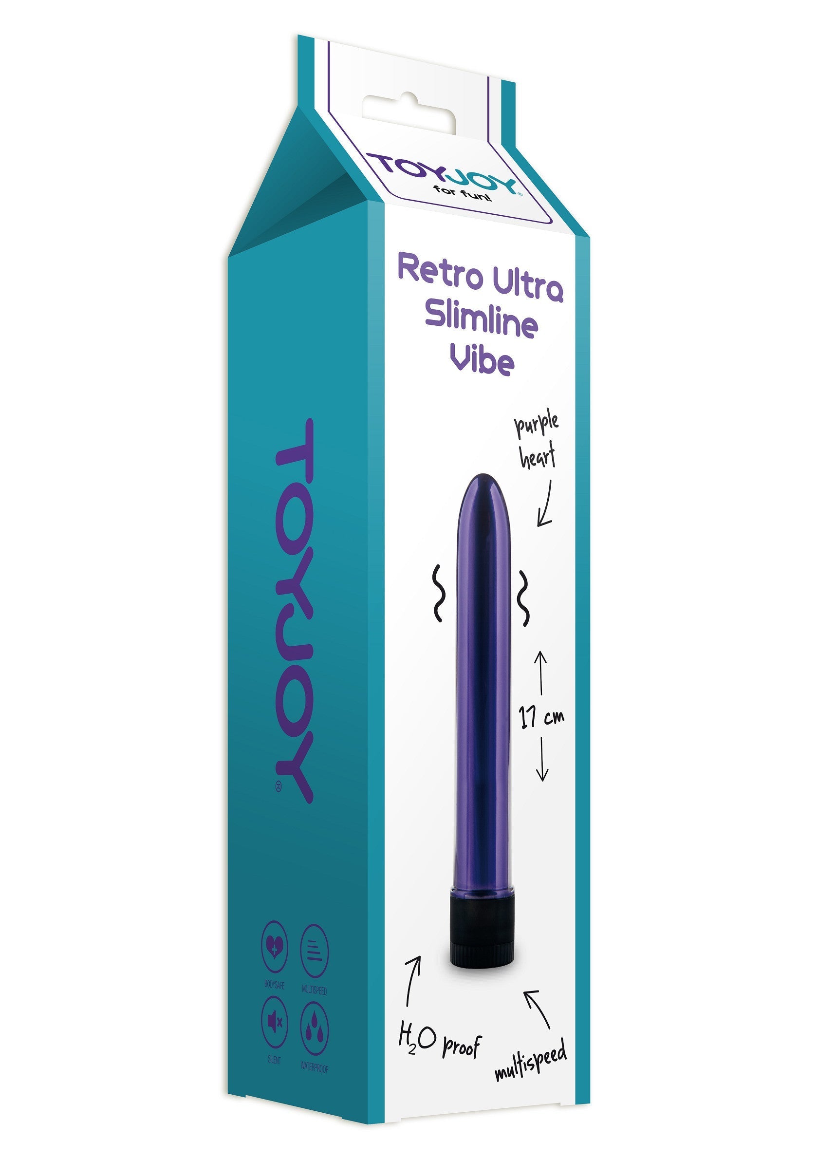 ToyJoy Retro Ultra Slimline Vibe violet, vibromasseur fin et élégant pour une expérience intime intense.; ToyJoy Retro Ultra Slimline Vibe paars, slanke en elegante vibrator voor een intense intieme ervaring.; ToyJoy Retro Ultra Slimline Vibe purple, a slim and elegant vibrator for an intense intimate experience.