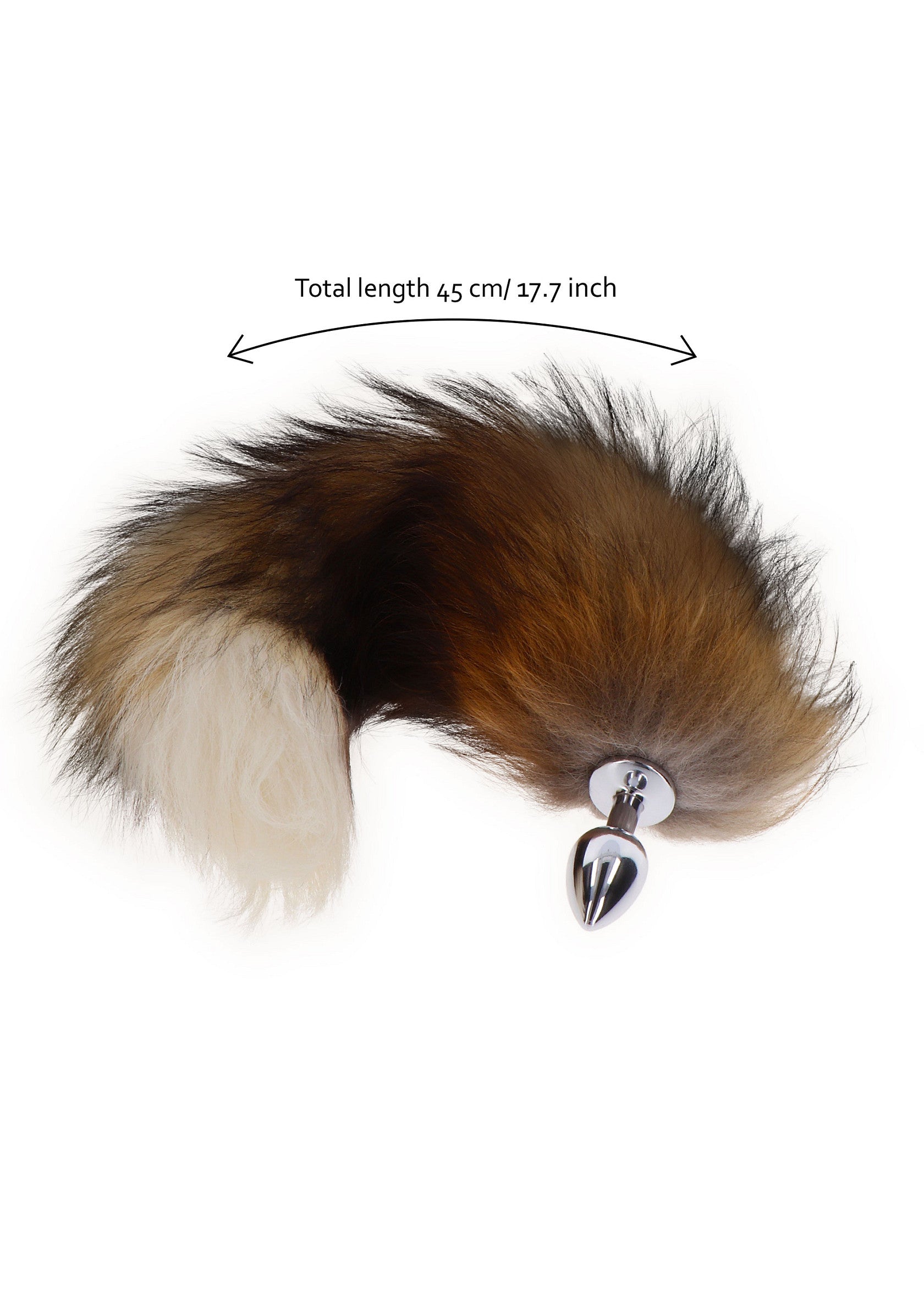 Queue de renard en fourrure avec plug en métal. Longueur 45 cm.; Fur vossenstaart met metalen plug. Lengte 45 cm.; Fur fox tail with metal plug. Length 45 cm / 17.7 inch.