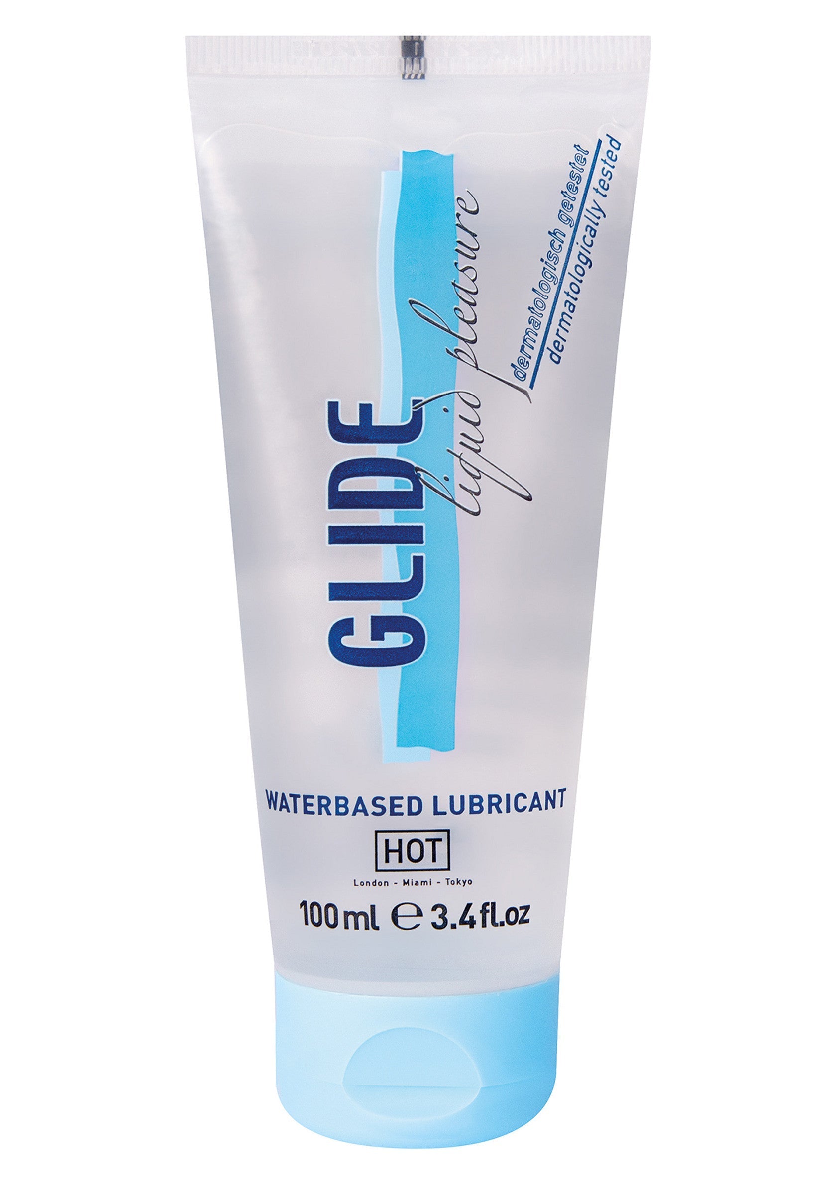 Lubrifiant à base d'eau Glide Liquid Pleasure Hot pour plus de plaisir. Testé dermatologiquement, 100 ml.; Glide Liquid Pleasure Hot glijmiddel op waterbasis voor meer plezier. Dermatologisch getest, 100 ml.; Glide Liquid Pleasure Hot water-based lubricant for more pleasure. Dermatologically tested, 100 ml.