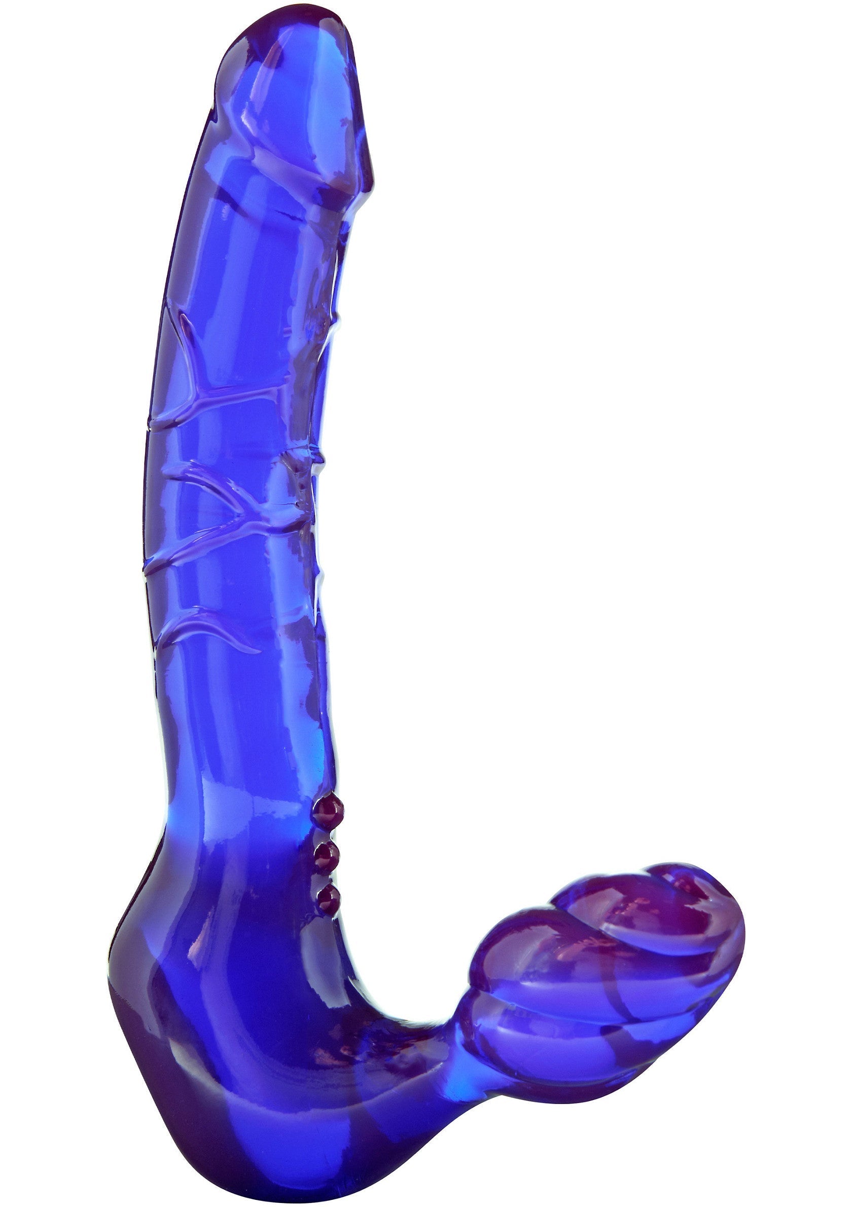 Gode vibrant en verre bleu avec stimulation du point G. Plaisir intense garanti! ; Blauwe glazen vibrator met G-spot stimulatie. Gegarandeerd intens genot!; Blue glass dildo with G-spot stimulation. Guaranteed intense pleasure!