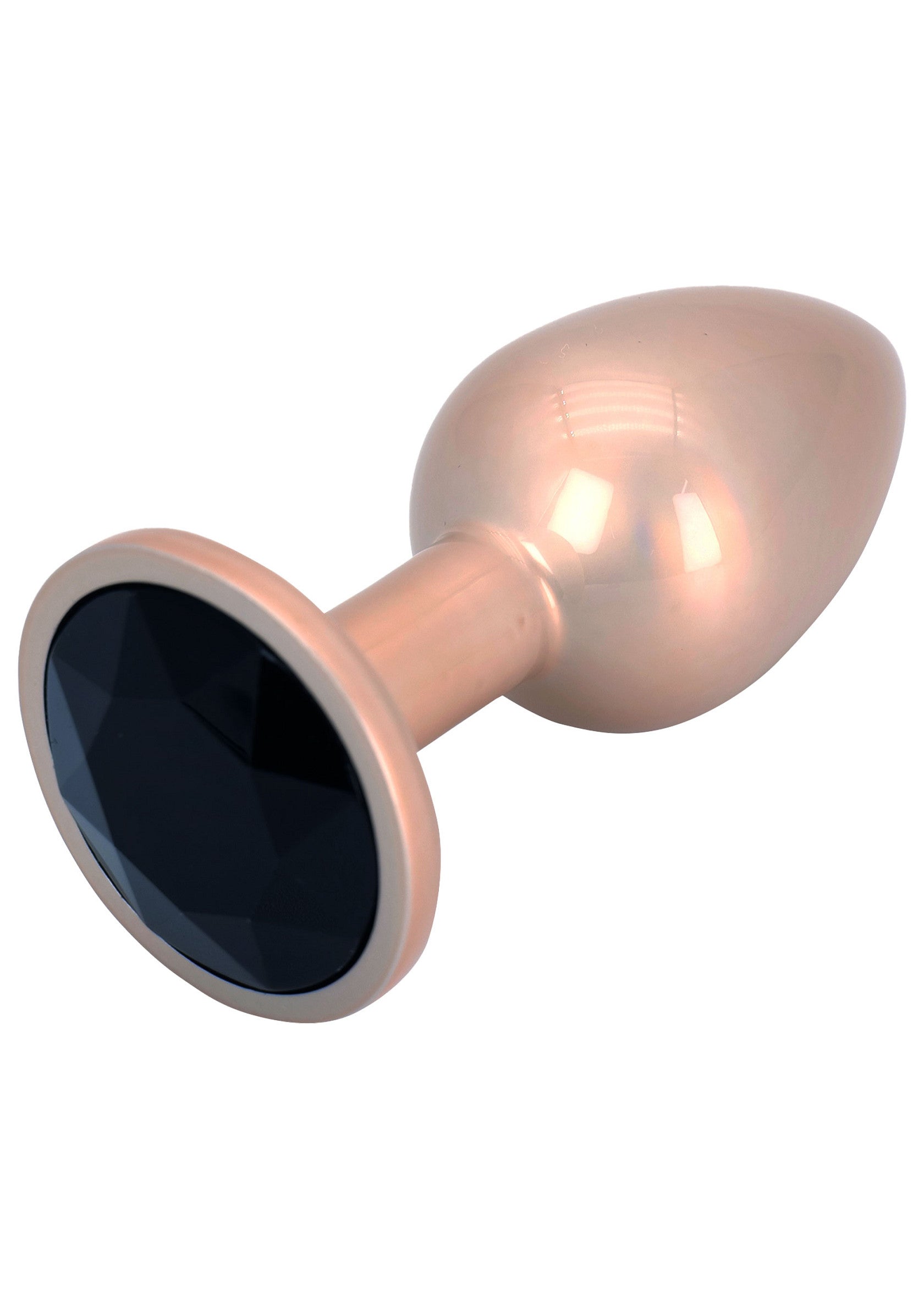 Plug anal en or rose avec bijou noir. Accessoire élégant pour le plaisir.; Roze gouden buttplug met zwarte steen. Stijlvol accessoire voor genot.; Rose gold butt plug with black jewel. Stylish accessory for pleasure.