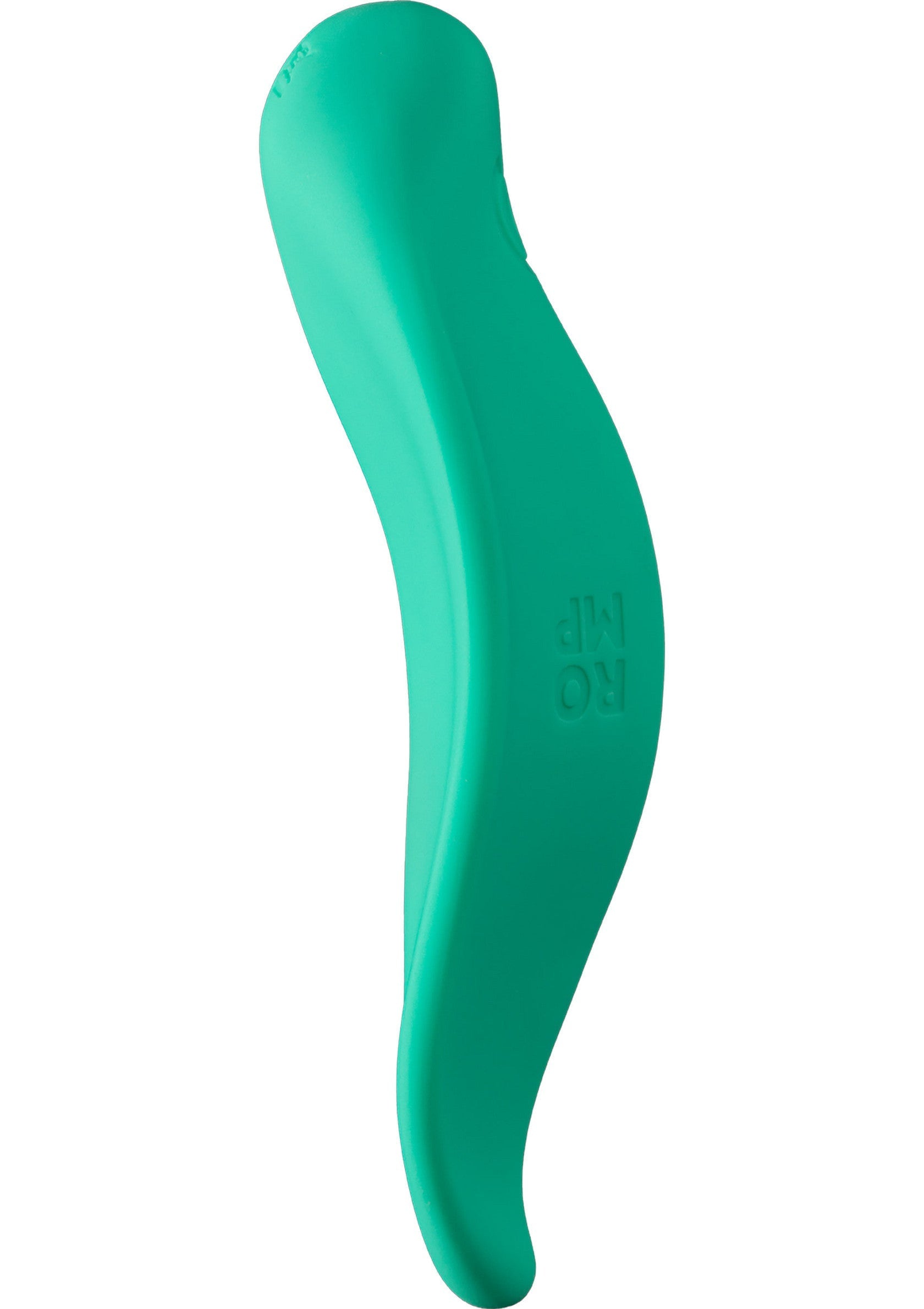 Vibromasseur incurvé en silicone turquoise pour le plaisir personnel.; Turquoise siliconen gebogen vibrator voor persoonlijk genot.; Turquoise silicone curved vibrator for personal pleasure.