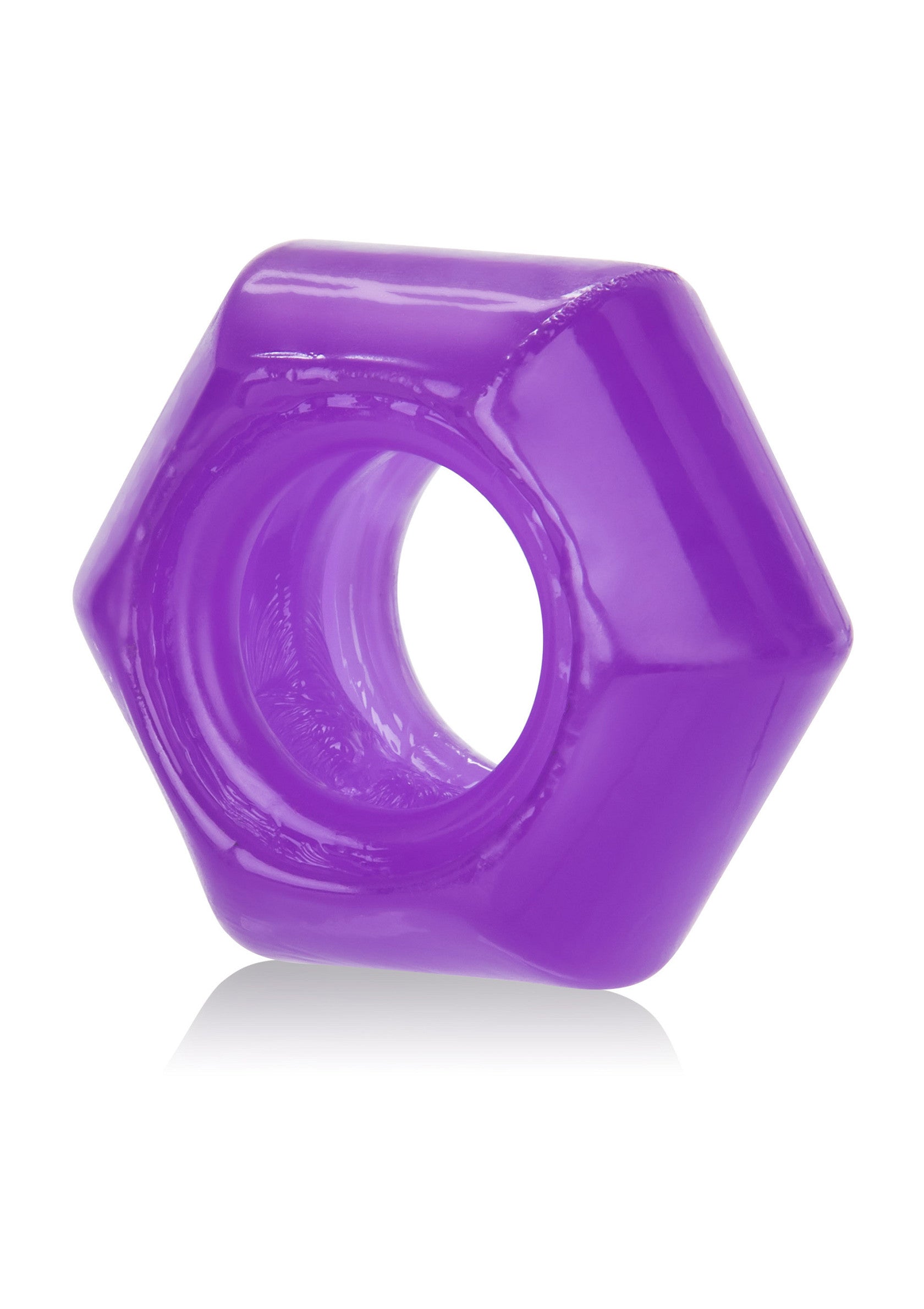 Anneau pénien violet original en forme d'écrou pour plus de plaisir.; Paarse penisring in de vorm van een moer voor extra plezier.; Purple novelty nut-shaped cock ring for added pleasure.