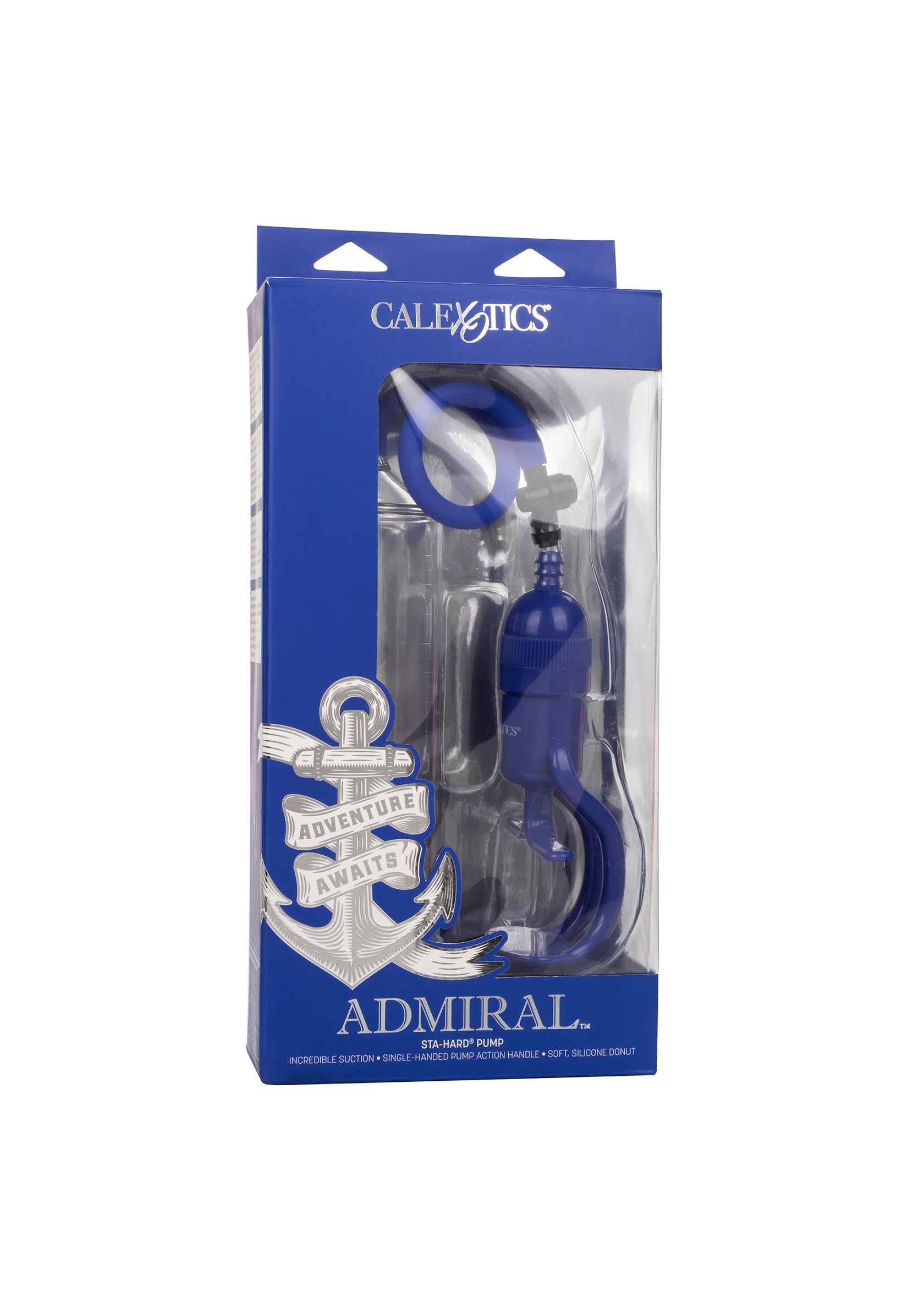 Calexotics Admiral : pompe à pénis pour des aventures intimes. Design marin élégant, résultats garantis.; Calexotics Admiral: penis pomp voor intieme avonturen. Stijlvol maritiem ontwerp, gegarandeerde resultaten.; Calexotics Admiral: penis pump for intimate adventures. Stylish maritime design, guaranteed results.