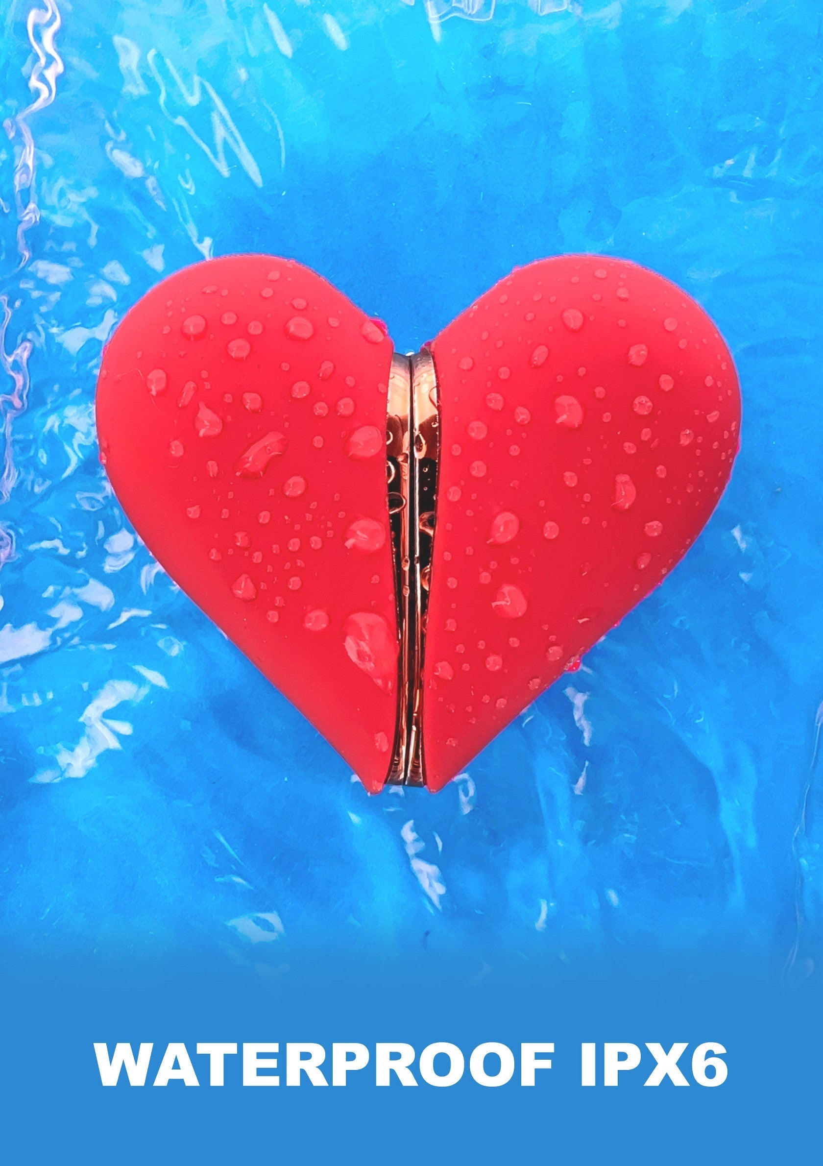 Gadget étanche IPX6 en forme de cœur rouge dans l'eau. Parfait pour les jeux coquins aquatiques!; Waterdichte IPX6 gadget in de vorm van een rood hart in het water. Perfect voor ondeugende waterspelletjes!; Waterproof IPX6 heart-shaped gadget in water. Perfect for naughty water games!