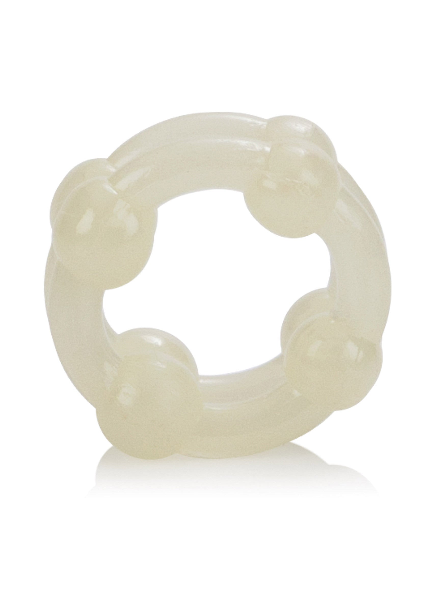 Anneau pénien perlé phosphorescent pour un plaisir accru.; Glow-in-the-dark penisring met noppen voor extra plezier.; Glow-in-the-dark beaded cock ring for enhanced pleasure.