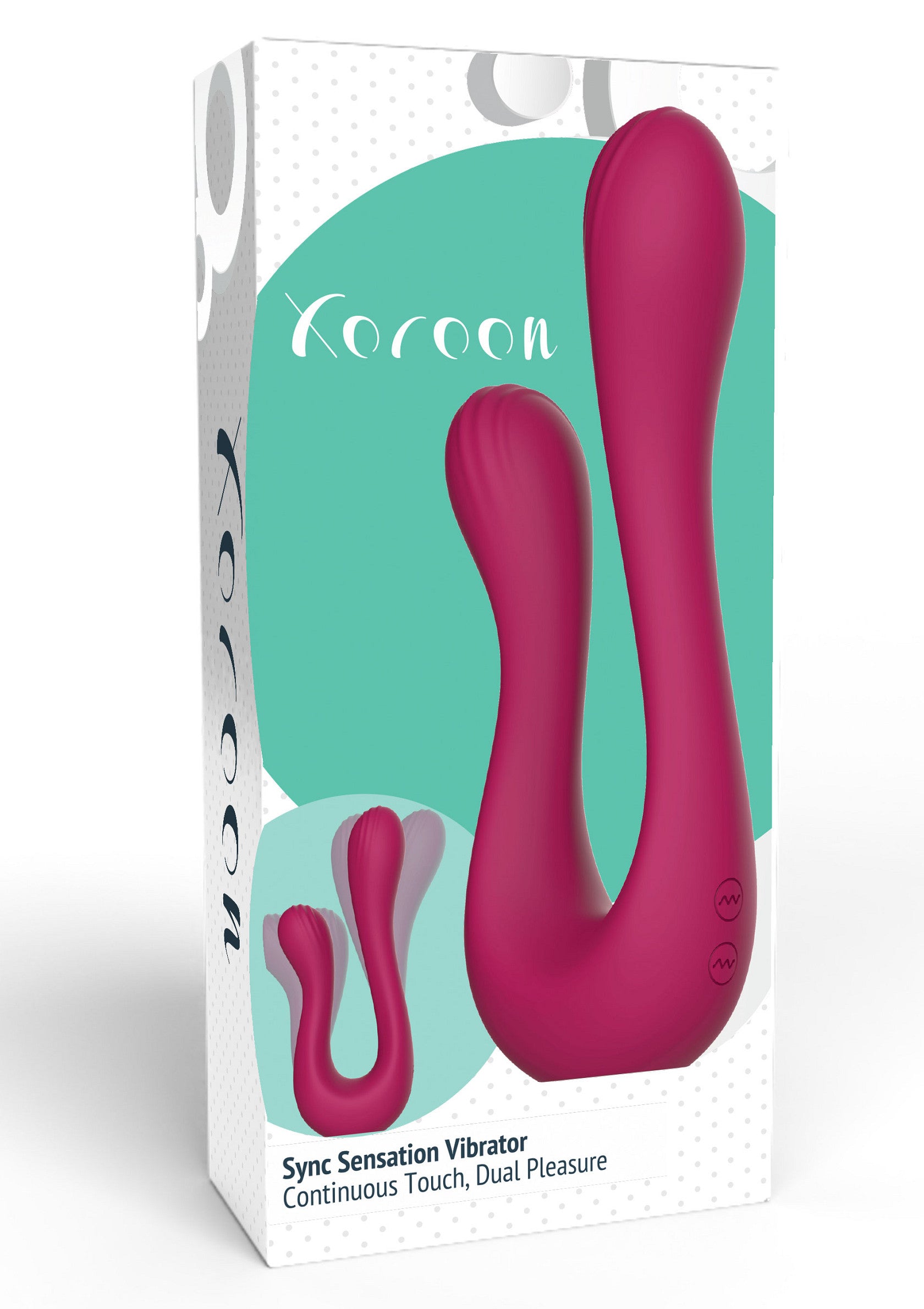 Vibrateur Koroon Sync Sensation pour un plaisir double et continu. Découvrez une nouvelle dimension du plaisir intime. ; Koroon Sync Sensation vibrator voor dubbel en continu genot. Ontdek een nieuwe dimensie van intiem genot.; Koroon Sync Sensation vibrator for dual, continuous pleasure. Discover a new dimension of intimate enjoyment.